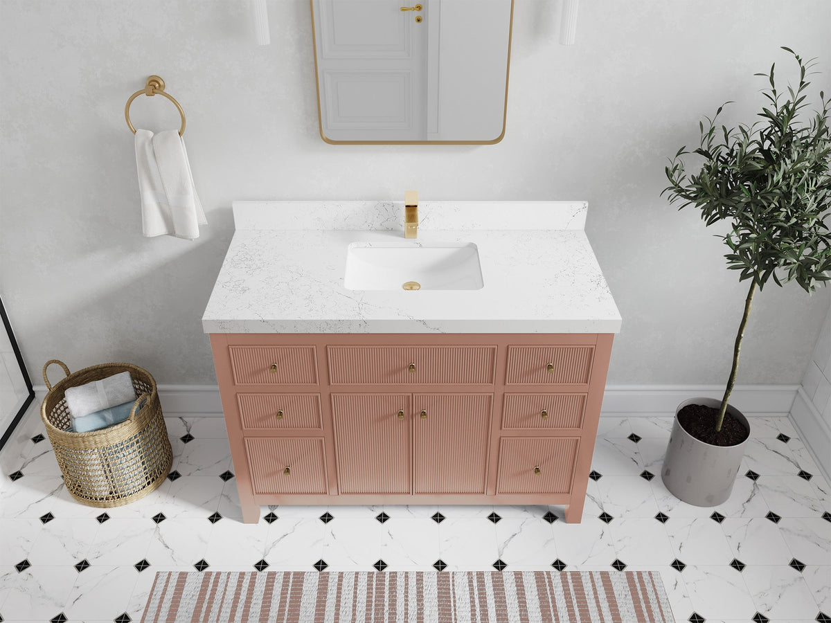 Sonoma 48 in. W x 22 in. D Single Sink Bathroom Vanity in Warm Terracotta with 2 in. Empira White Quartz Countertop - Top View