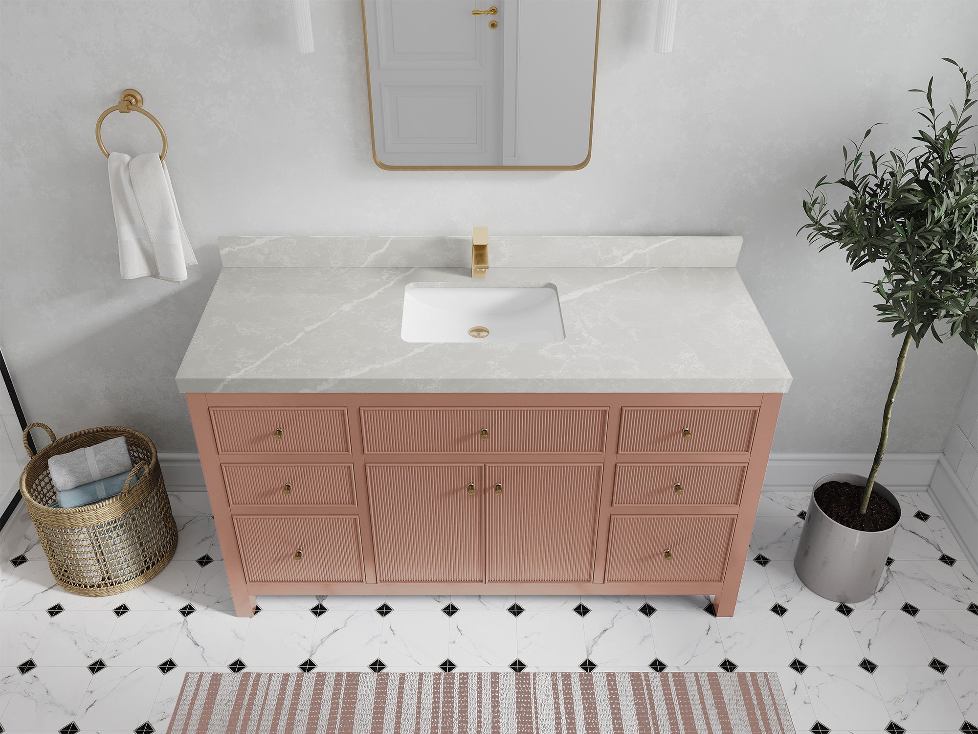 Sonoma 60 in W x 22 in D Free Standing Reeded Single Sink Bathroom Vanity