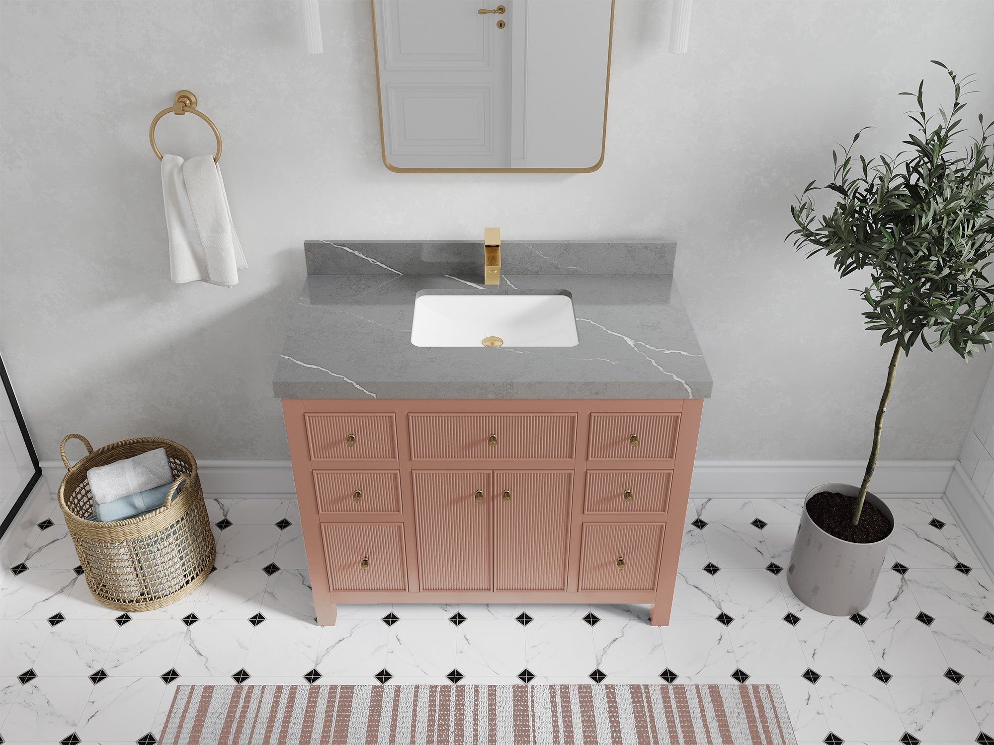 Sonoma 42 in. W x 22 in. D Single Sink Bathroom Vanity in Warm Terracotta with 2 in. Piatra Gray Quartz Countertop - Top View