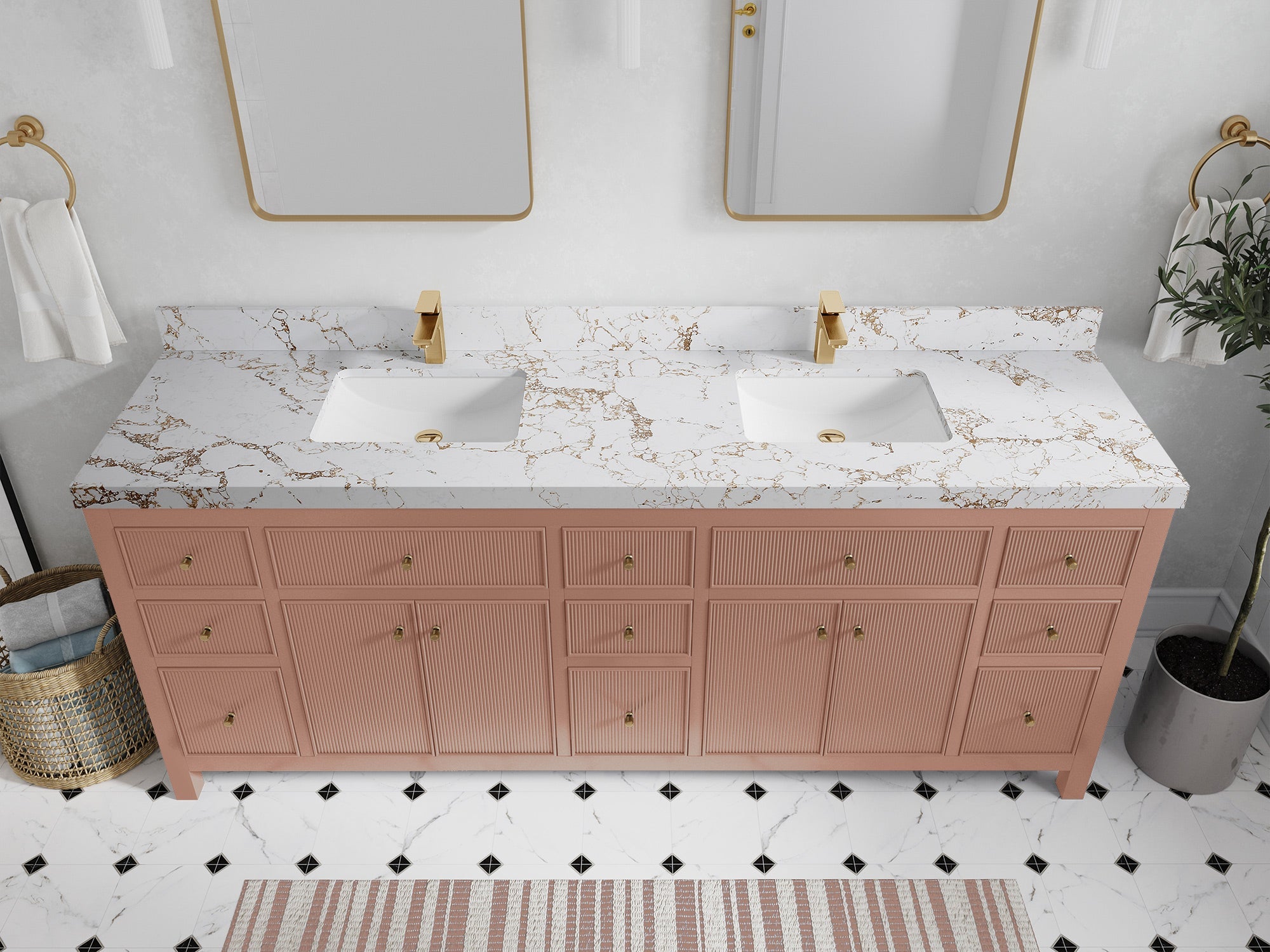 Sonoma 84 in W x 22 in D Free Standing Reeded Double Sink Bathroom Vanity