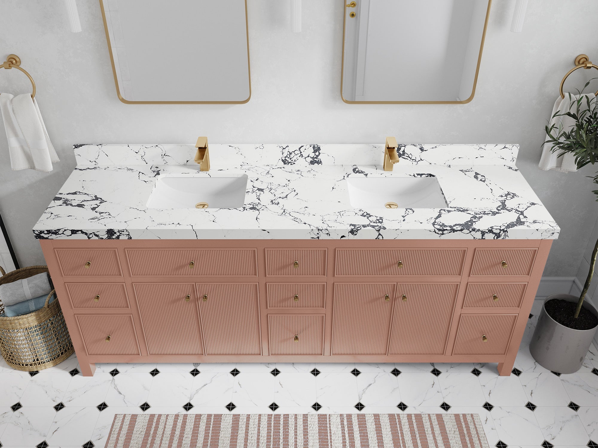Sonoma 84 in W x 22 in D Free Standing Reeded Double Sink Bathroom Vanity