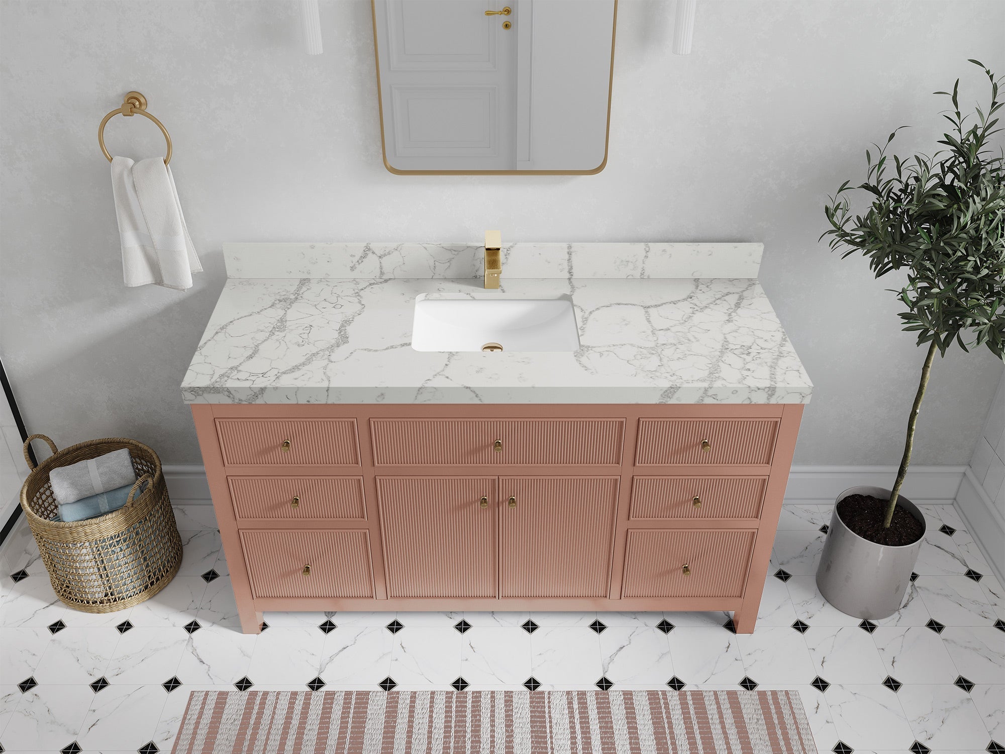 Sonoma 60 in W x 22 in D Free Standing Reeded Single Sink Bathroom Vanity