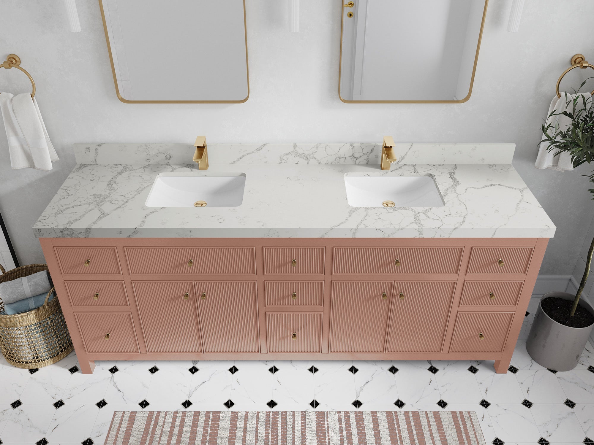 Sonoma 84 in W x 22 in D Free Standing Reeded Double Sink Bathroom Vanity