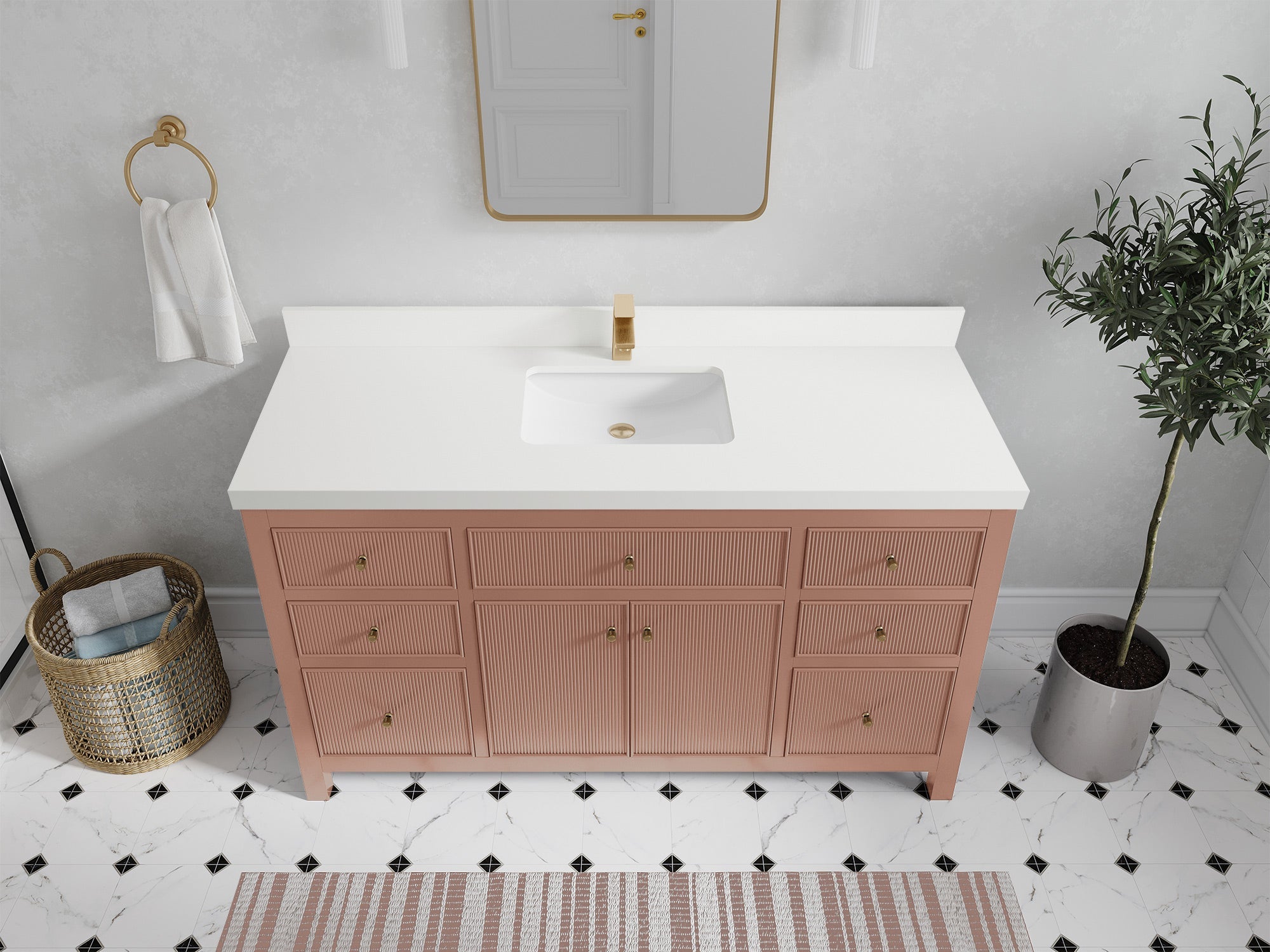 Sonoma 60 in W x 22 in D Free Standing Reeded Single Sink Bathroom Vanity