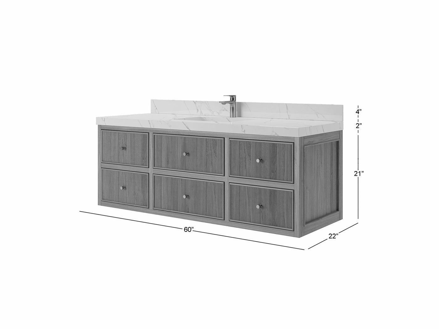 Sonoma Reeded Floating Teak 60 in. W x 22 in. D Single Sink Bathroom Vanity