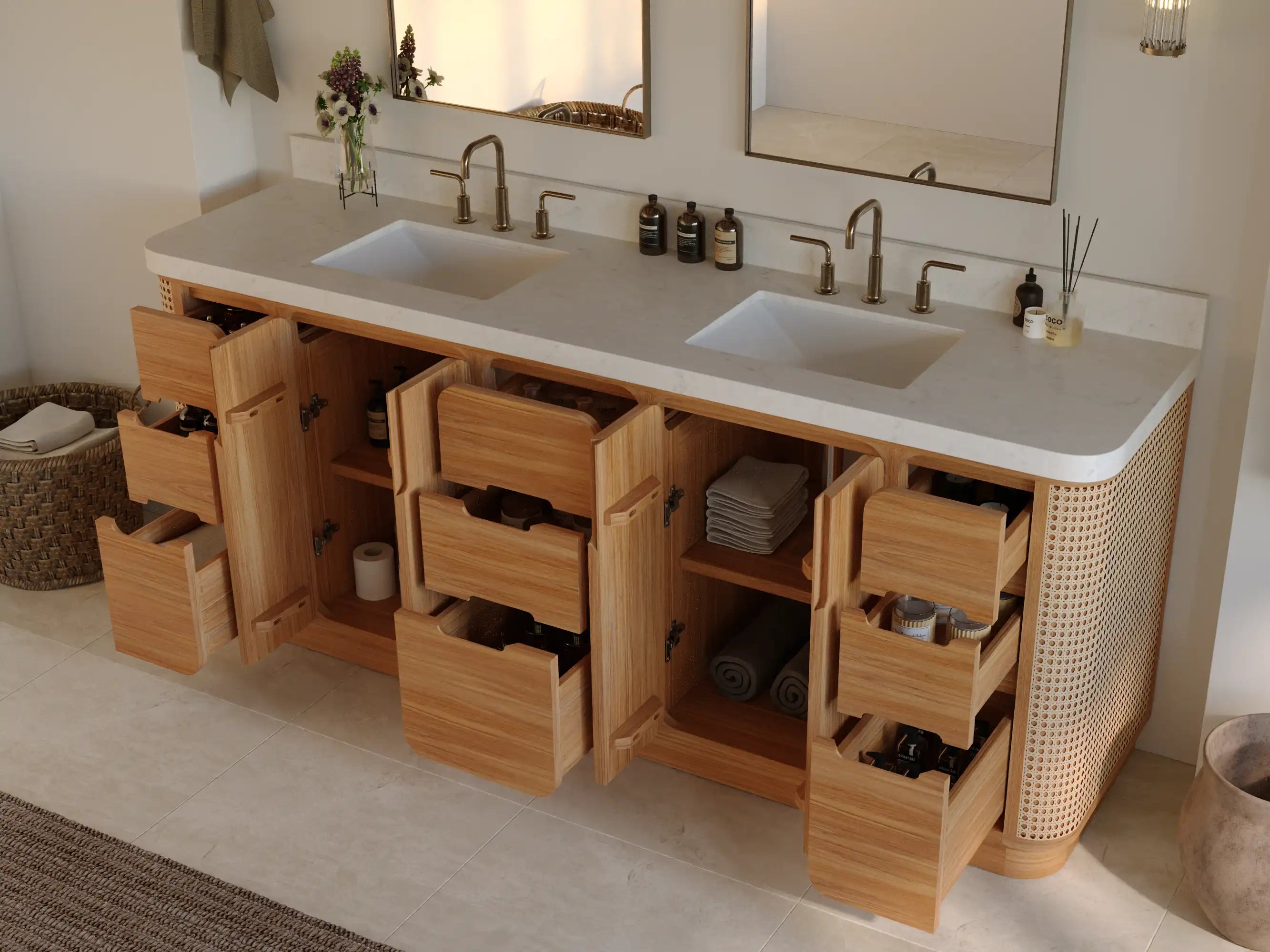Ventura Teak Wood 84 in. W x 22 in. D Double Sink Bathroom Vanity