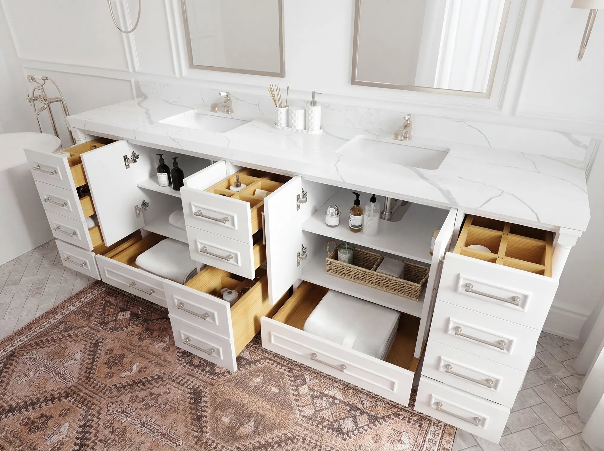 Aberdeen 96 in W x 22 in D Free Standing Double Sink Bathroom Vanity - Willow Bath and Vanity