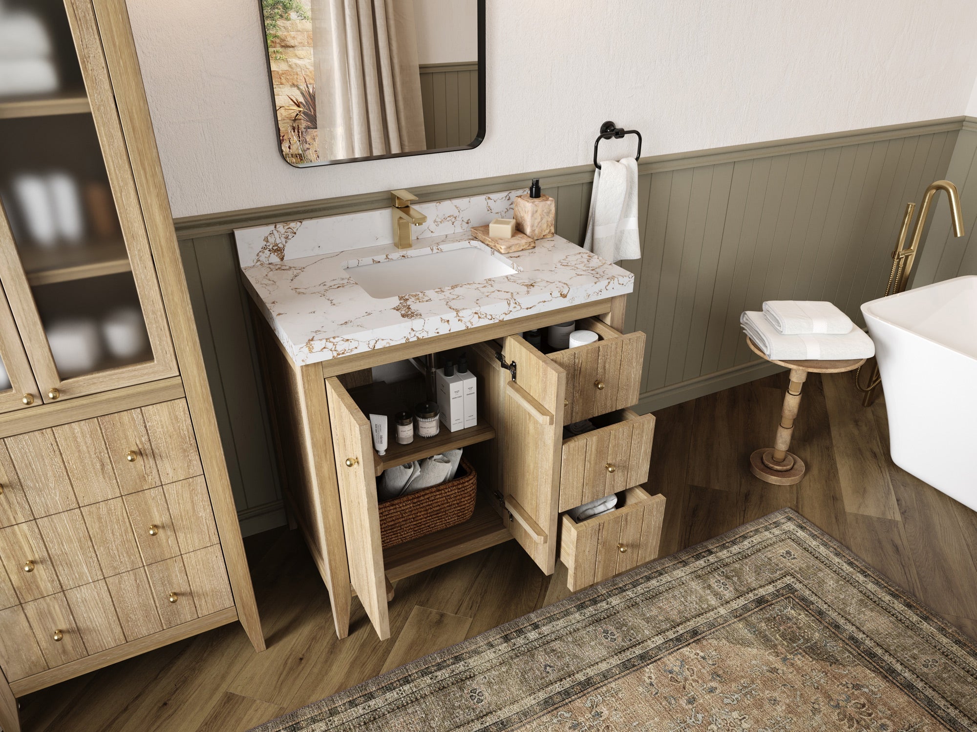 Atlanta Teak Wood 36 in. W x 22 in. D Center Sink Bathroom Vanity - Willow Bath and Vanity