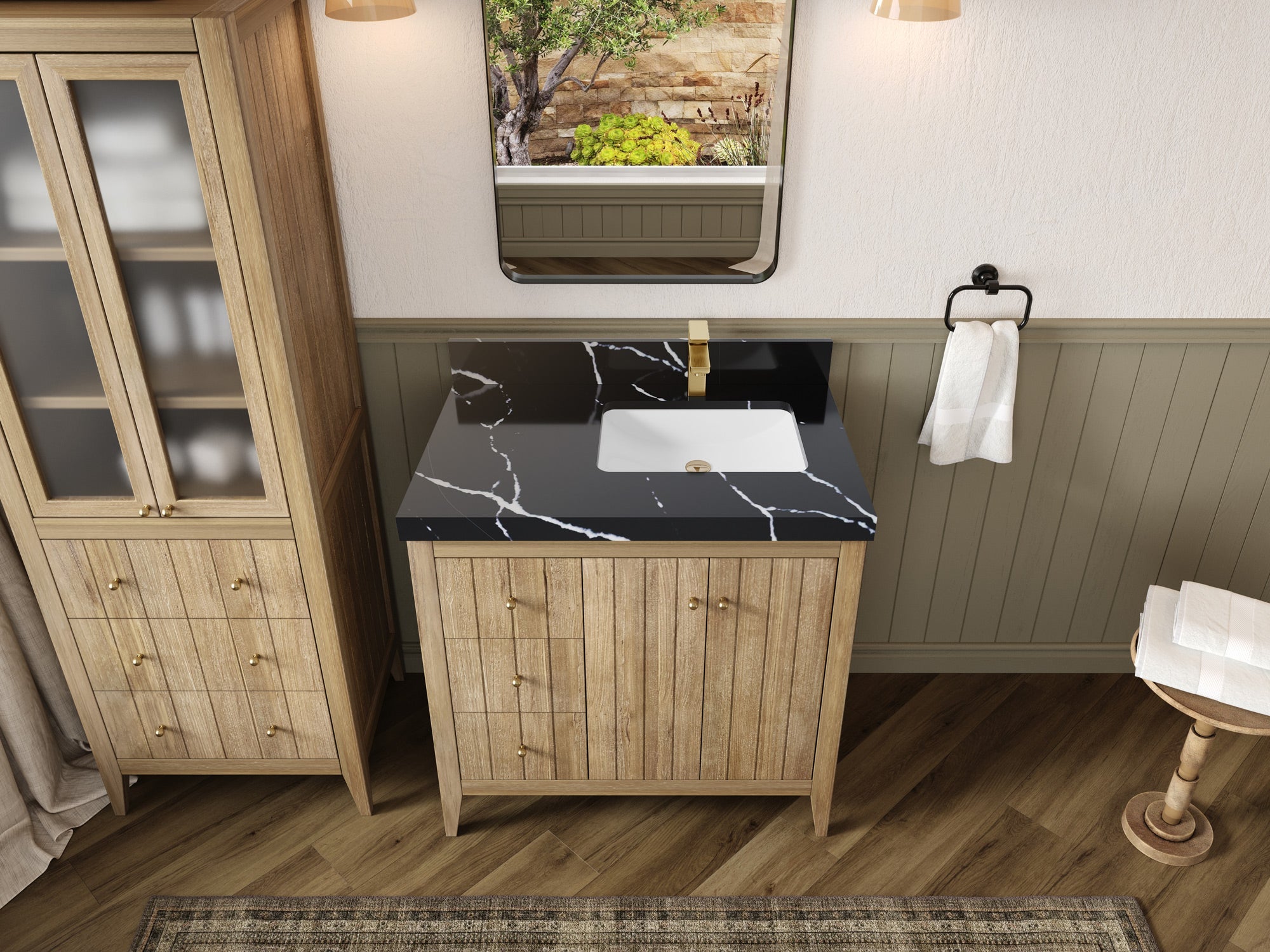 Atlanta Teak Wood 36 in. W x 22 in. D Right Offset Sink Bathroom Vanity - Willow Bath and Vanity
