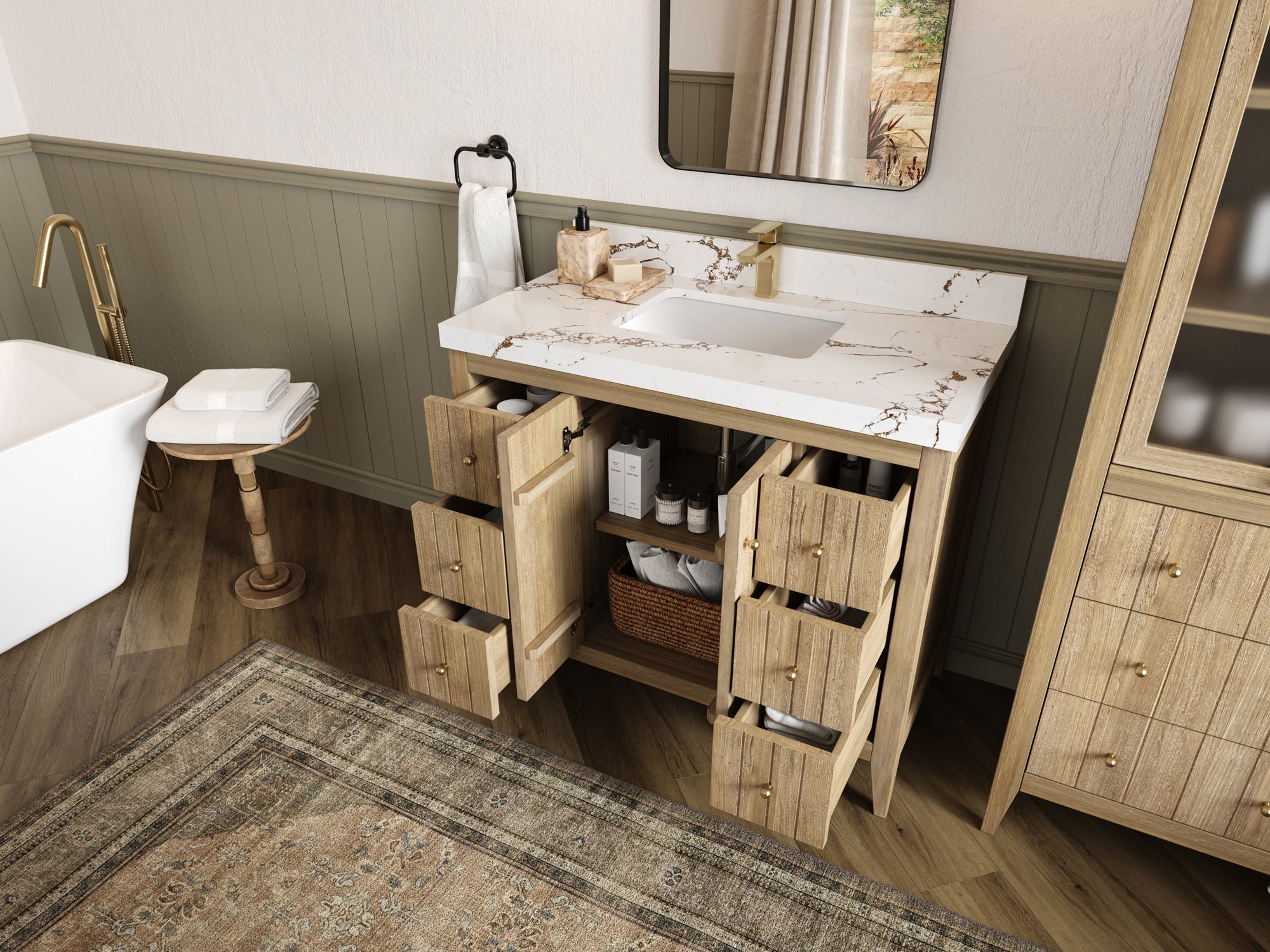 Atlanta Teak Wood 42 in. W x 22 in. D Single Sink Bathroom Vanity - Willow Bath and Vanity