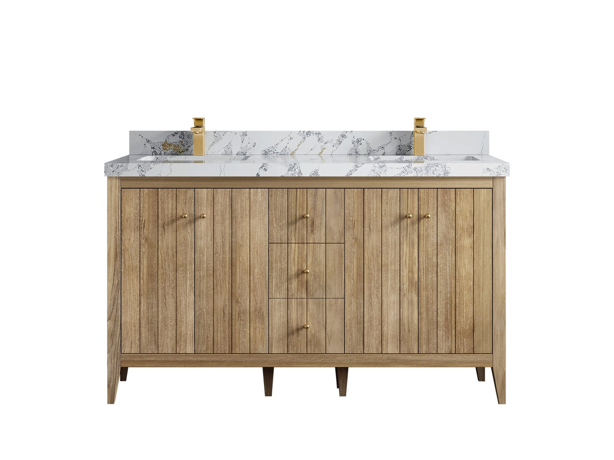 Atlanta Teak Wood 60 in. W x 22 in. D Double Sink Bathroom Vanity - Willow Bath and Vanity