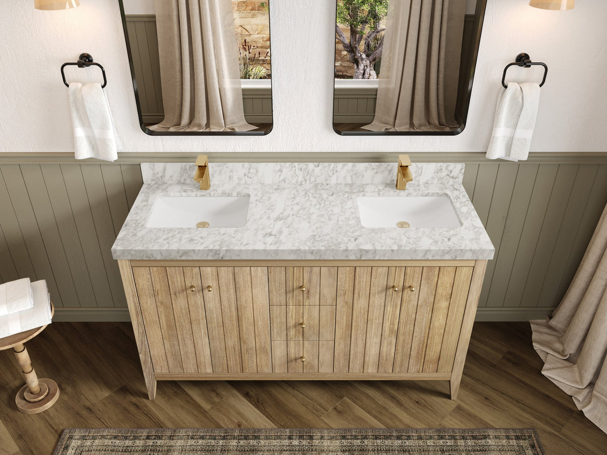 Atlanta Teak Wood 60 in. W x 22 in. D Double Sink Bathroom Vanity - Willow Bath and Vanity