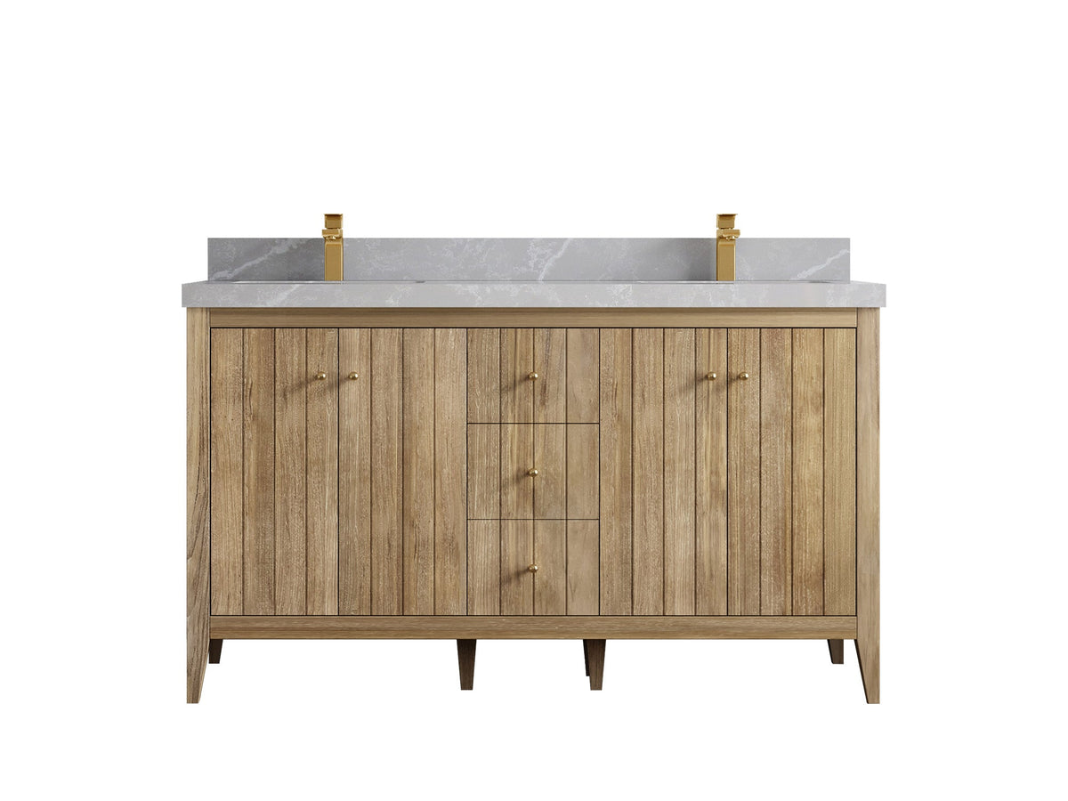 Atlanta Teak Wood 60 in. W x 22 in. D Double Sink Bathroom Vanity - Willow Bath and Vanity