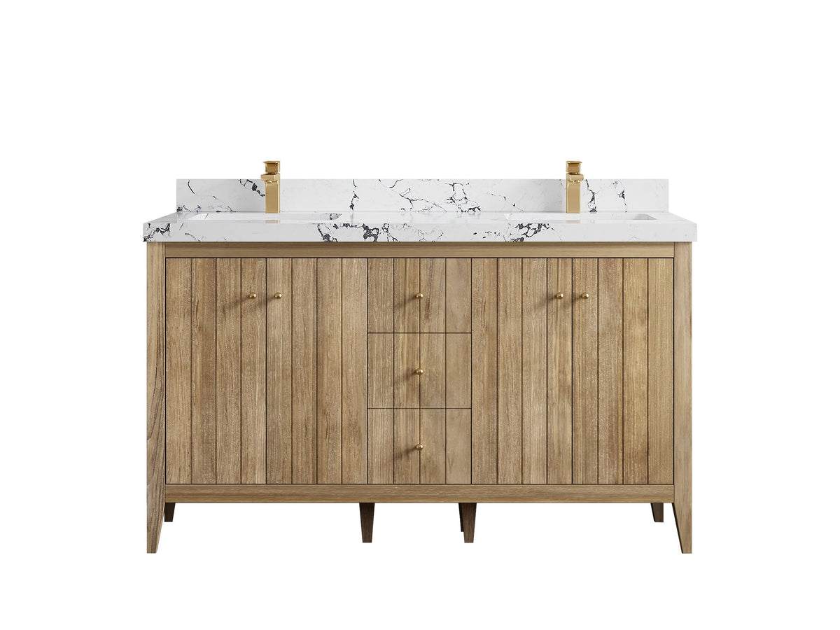 Atlanta Teak Wood 60 in. W x 22 in. D Double Sink Bathroom Vanity - Willow Bath and Vanity