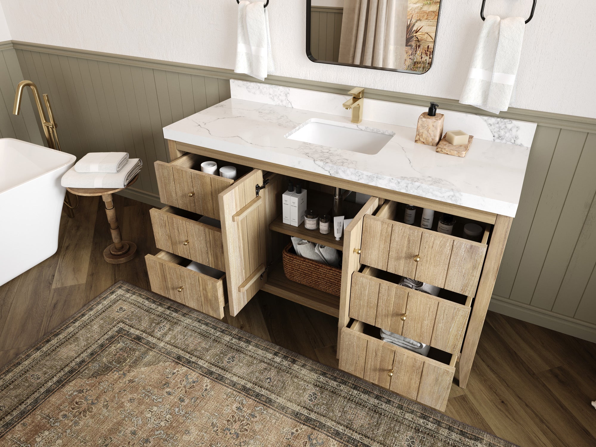 Atlanta Teak Wood 60 in. W x 22 in. D Single Sink Bathroom Vanity - Willow Bath and Vanity