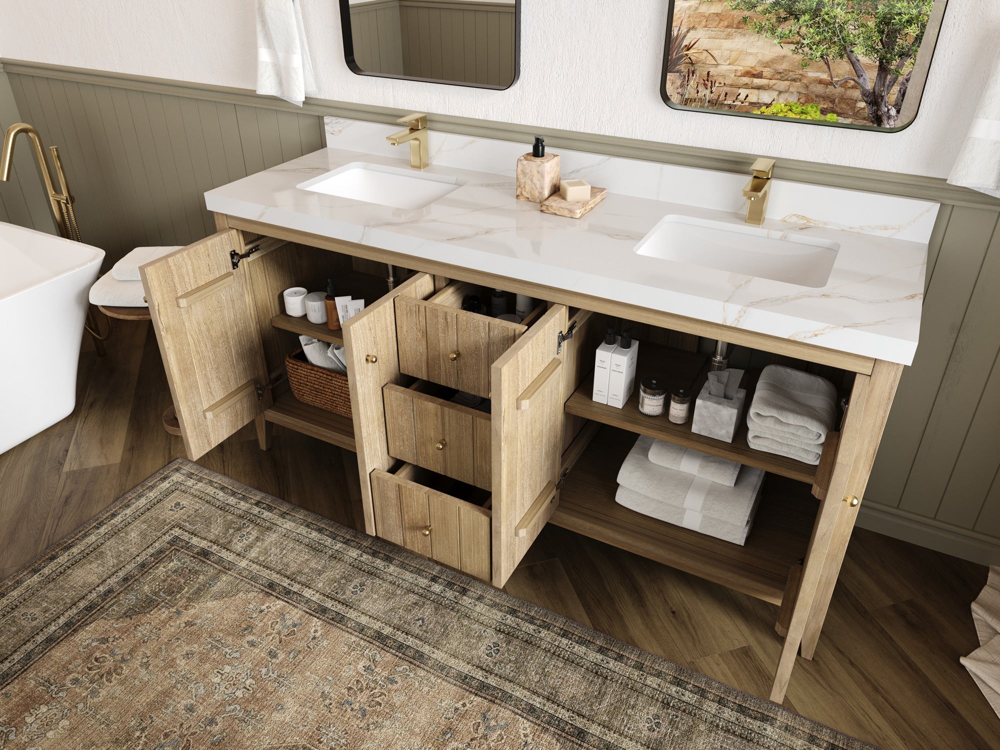 Atlanta Teak Wood 72 in. W x 22 in. D Double Sink Bathroom Vanity - Willow Bath and Vanity