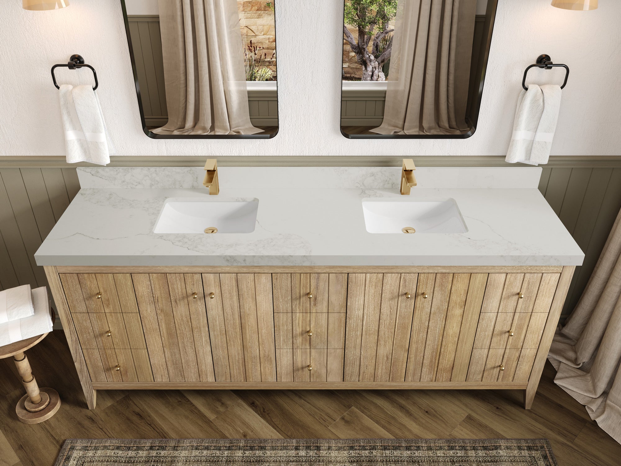 Atlanta Teak Wood 84 in. W x 22 in. D Double Sink Bathroom Vanity - Willow Bath and Vanity