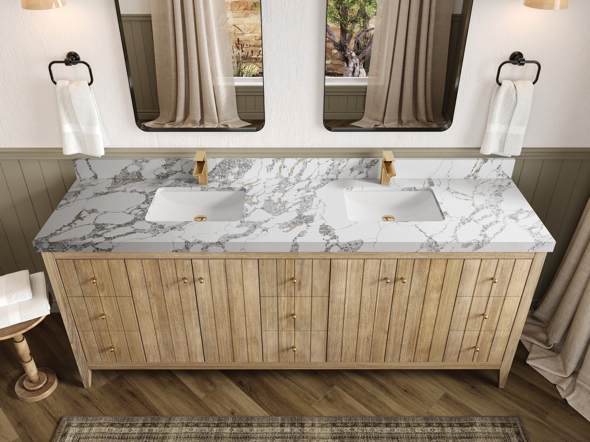 Atlanta Teak Wood 84 in. W x 22 in. D Double Sink Bathroom Vanity - Willow Bath and Vanity