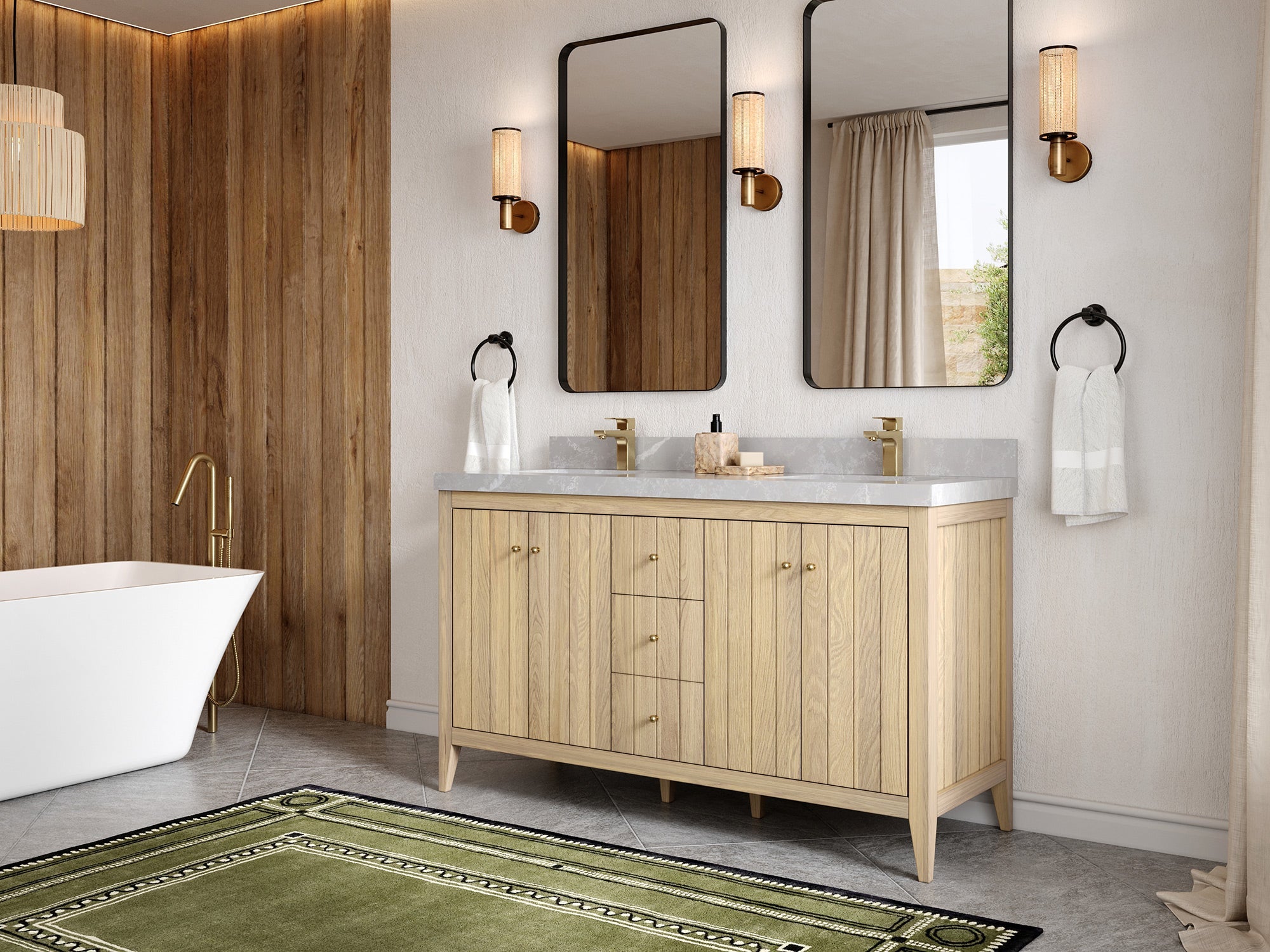 Atlanta White Oak 60 in. W x 22 in. D Double Sink Bathroom Vanity - Willow Bath and Vanity