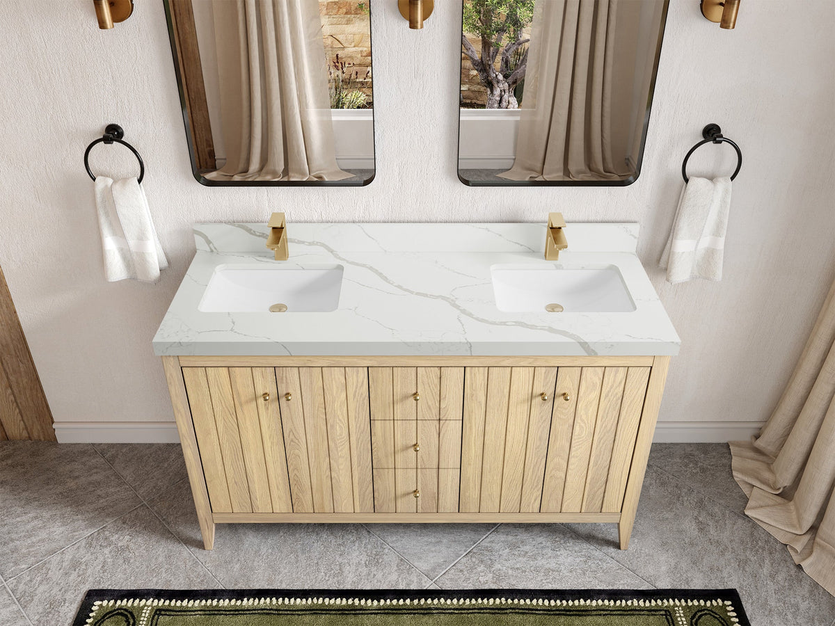 Atlanta White Oak 60 in. W x 22 in. D Double Sink Bathroom Vanity - Willow Bath and Vanity