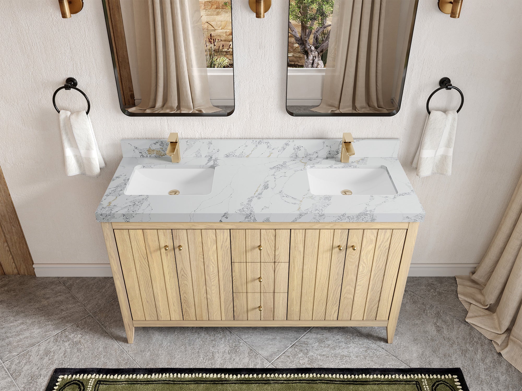 Atlanta White Oak 60 in. W x 22 in. D Double Sink Bathroom Vanity - Willow Bath and Vanity