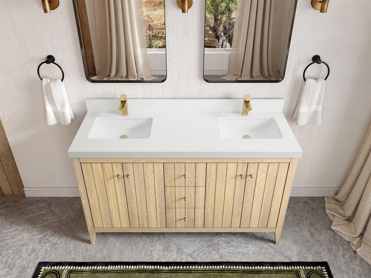 Atlanta White Oak 60 in. W x 22 in. D Double Sink Bathroom Vanity - Willow Bath and Vanity