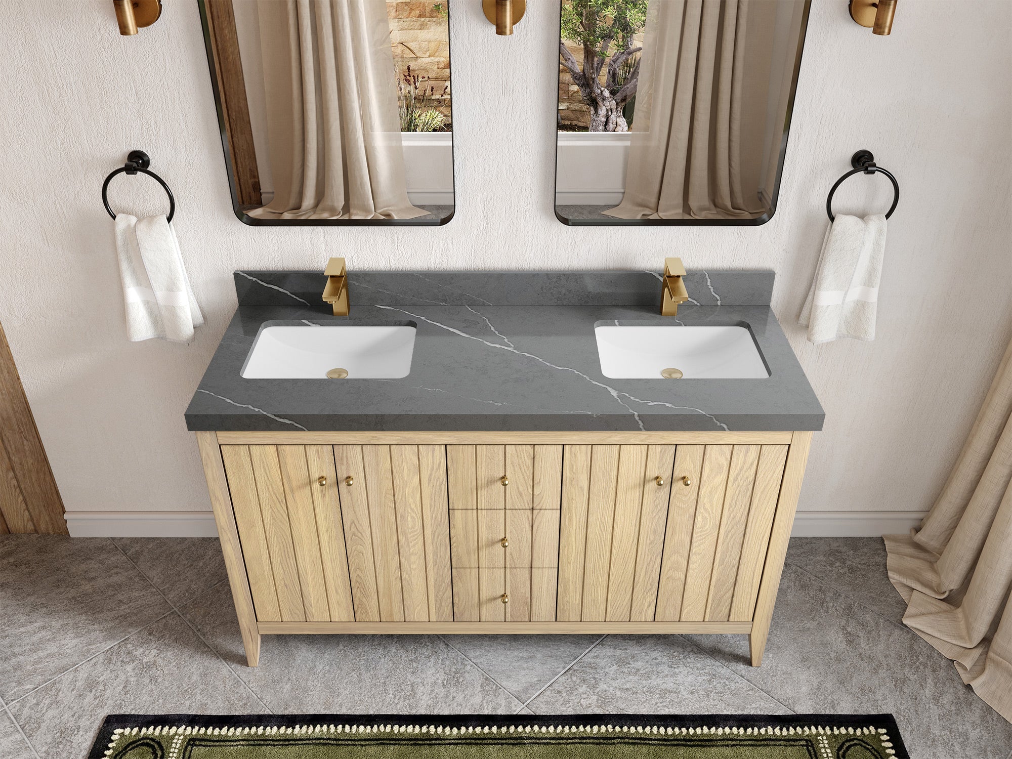 Atlanta White Oak 60 in. W x 22 in. D Double Sink Bathroom Vanity - Willow Bath and Vanity