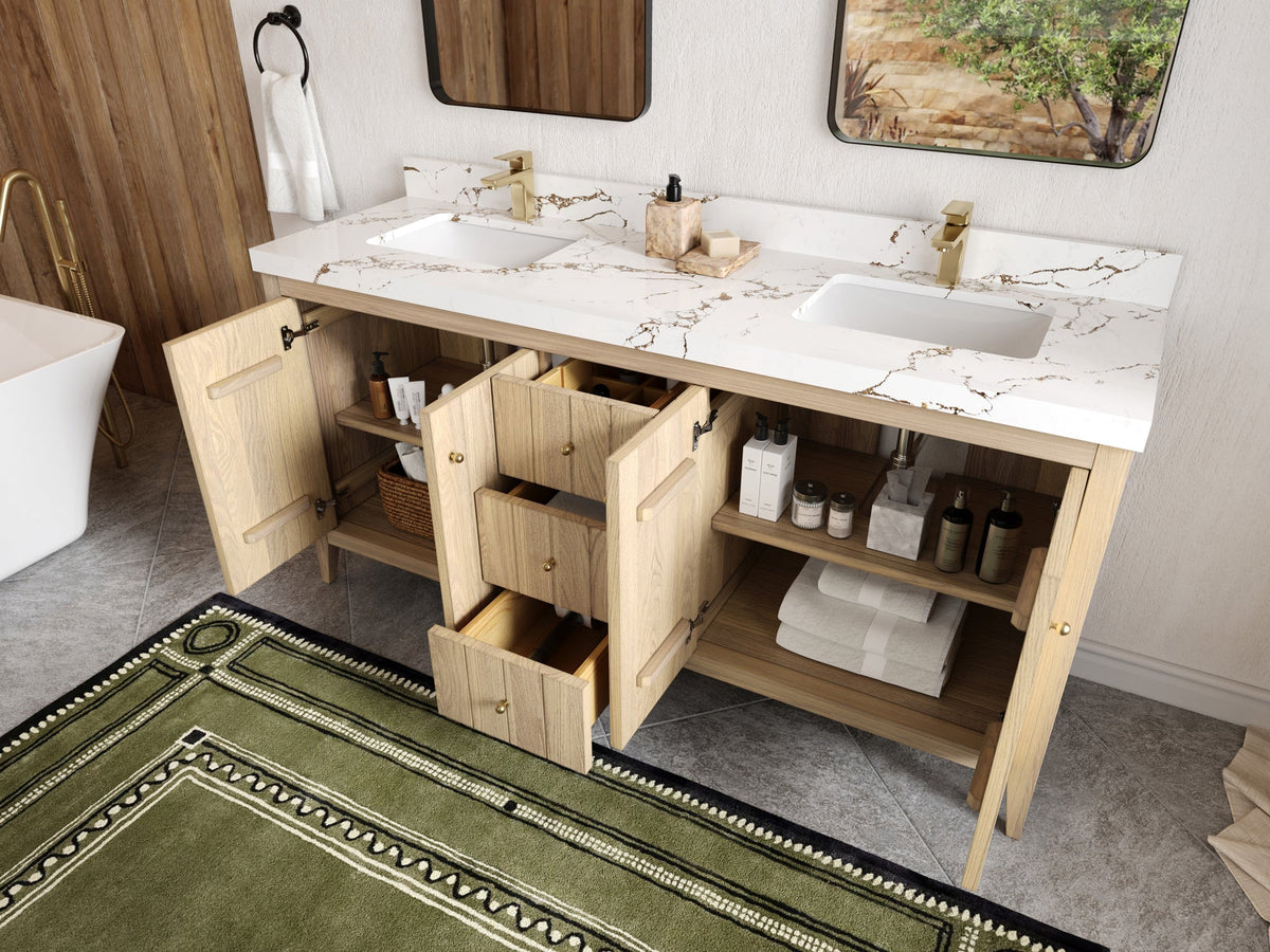 Atlanta White Oak 72 in. W x 22 in. D Double Sink Bathroom Vanity - Willow Bath and Vanity