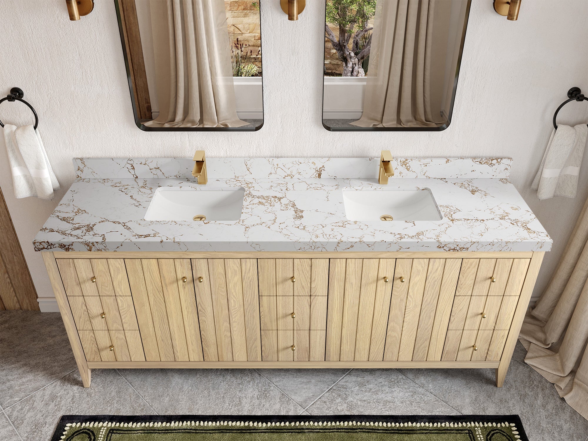 Atlanta White Oak 84 in. W x 22 in. D Double Sink Bathroom Vanity - Willow Bath and Vanity