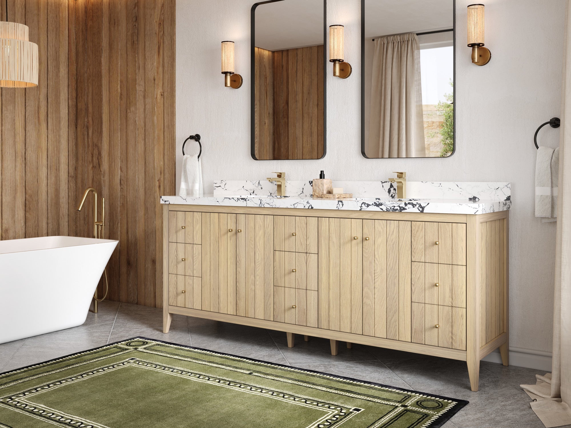 Atlanta White Oak 84 in. W x 22 in. D Double Sink Bathroom Vanity - Willow Bath and Vanity