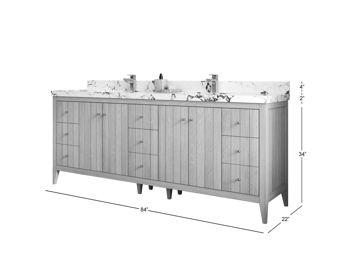 Atlanta White Oak 84 in. W x 22 in. D Double Sink Bathroom Vanity - Willow Bath and Vanity