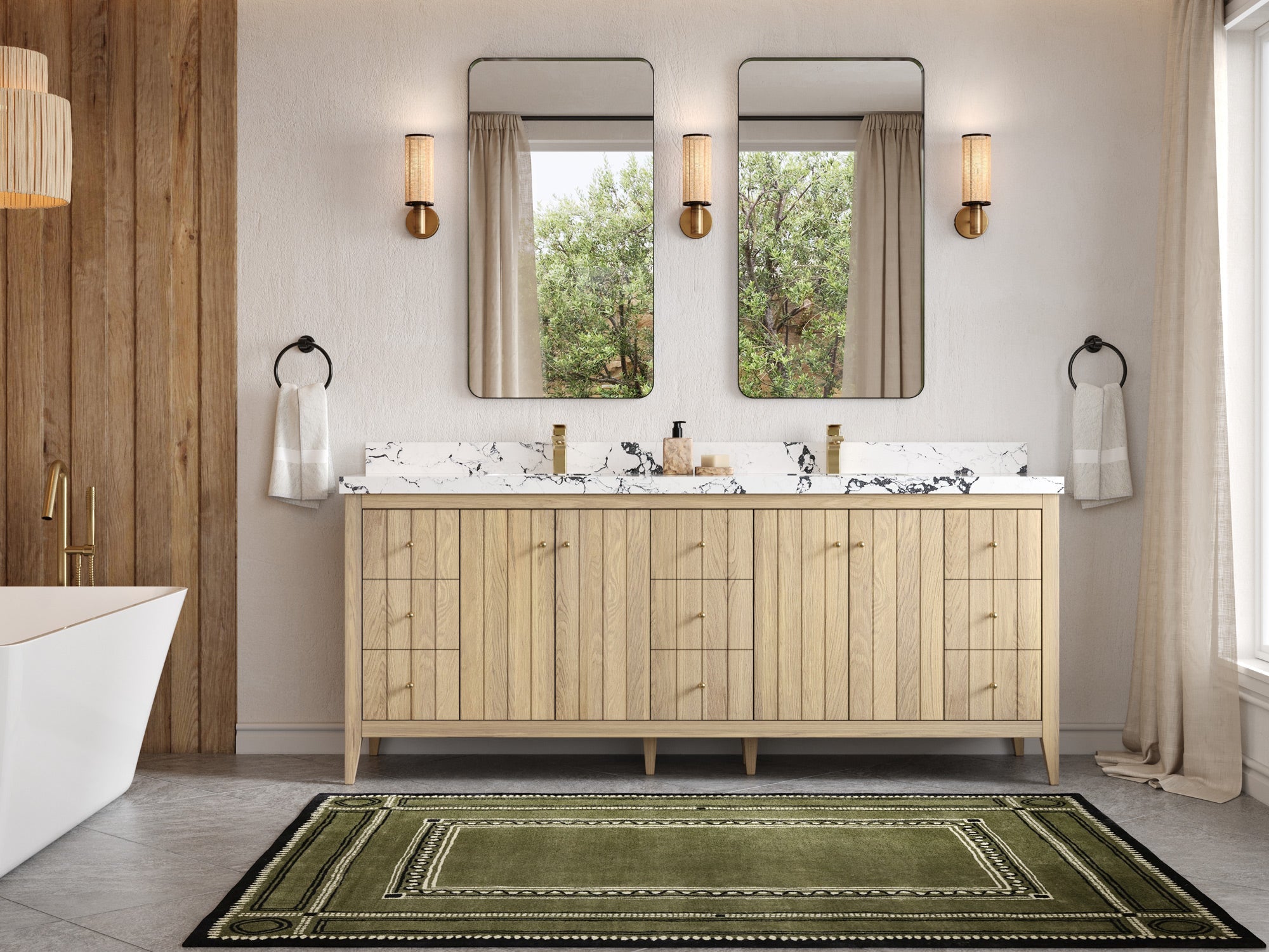 Atlanta White Oak 84 in. W x 22 in. D Double Sink Bathroom Vanity - Willow Bath and Vanity