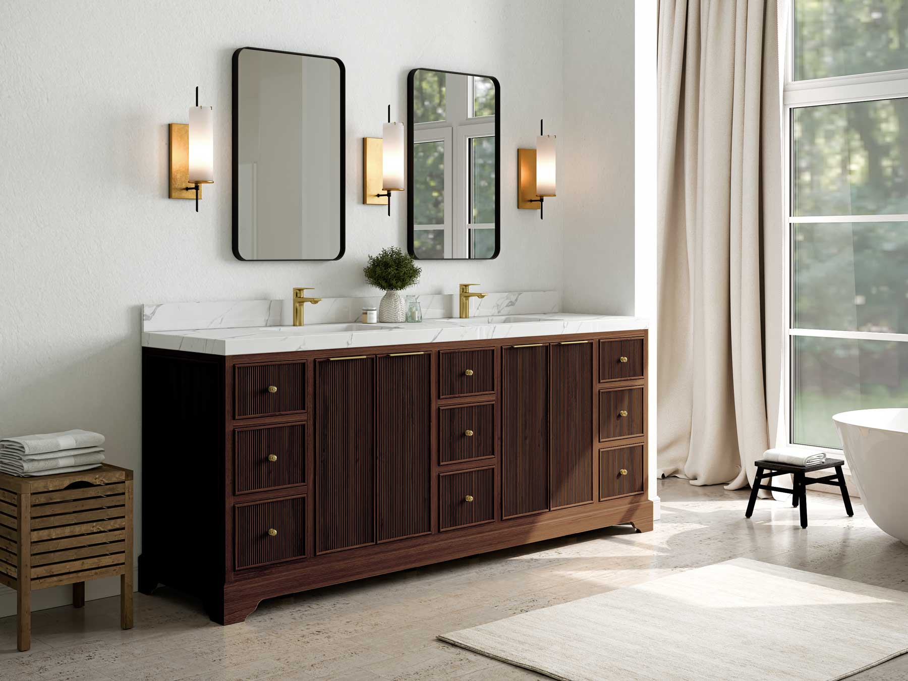 Austin Teak Wood 84 in. W x 22 in. D Double Sink Bathroom Vanity - Willow Bath and Vanity