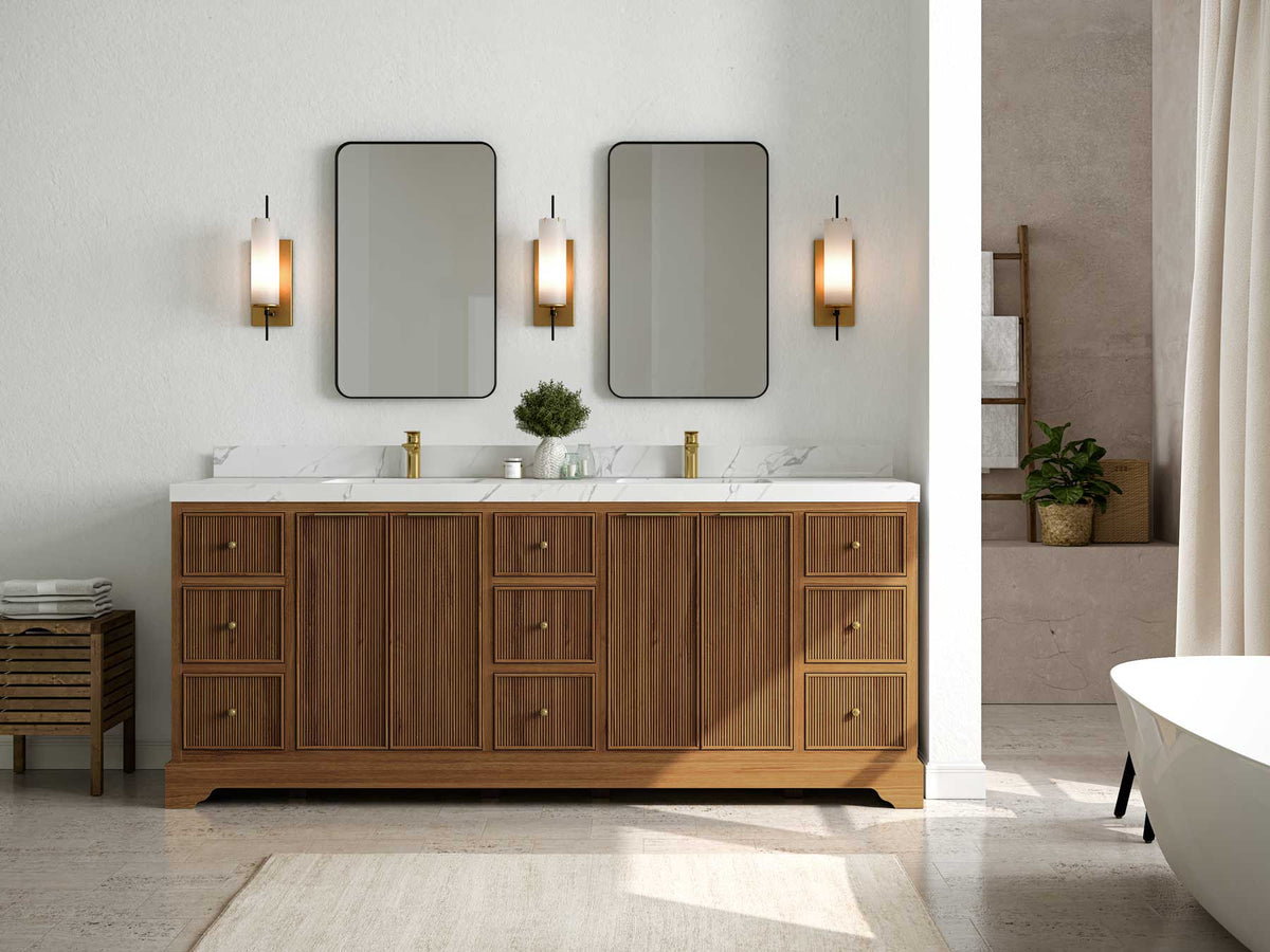 Austin Teak Wood 84 in. W x 22 in. D Double Sink Bathroom Vanity - Willow Bath and Vanity