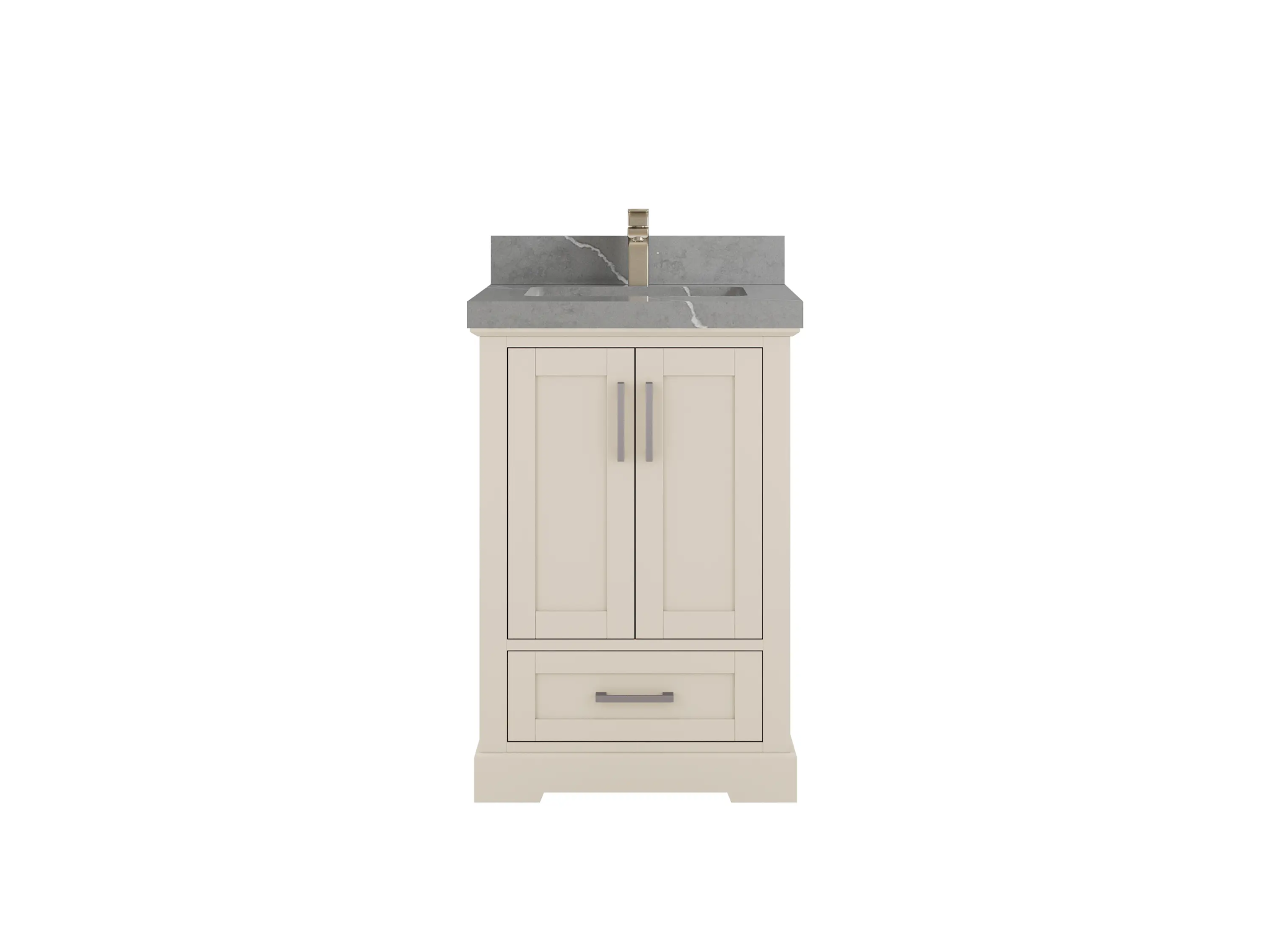 Boston 24-inch bathroom vanity in Fine Grain Linen Beige with Piatra Gray Quartz countertop