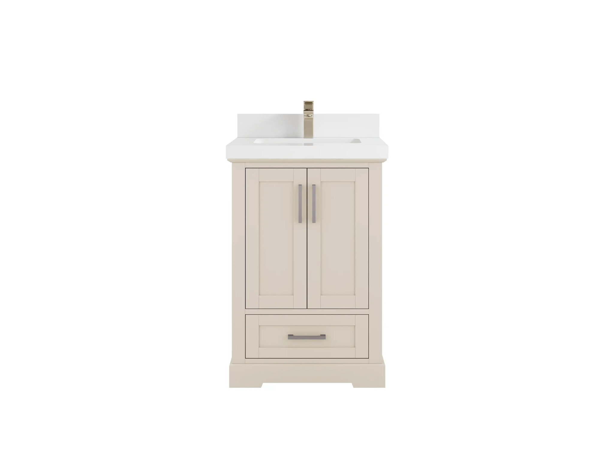 Boston 24-inch bathroom vanity in Fine Grain Linen Beige with White Quartz countertop