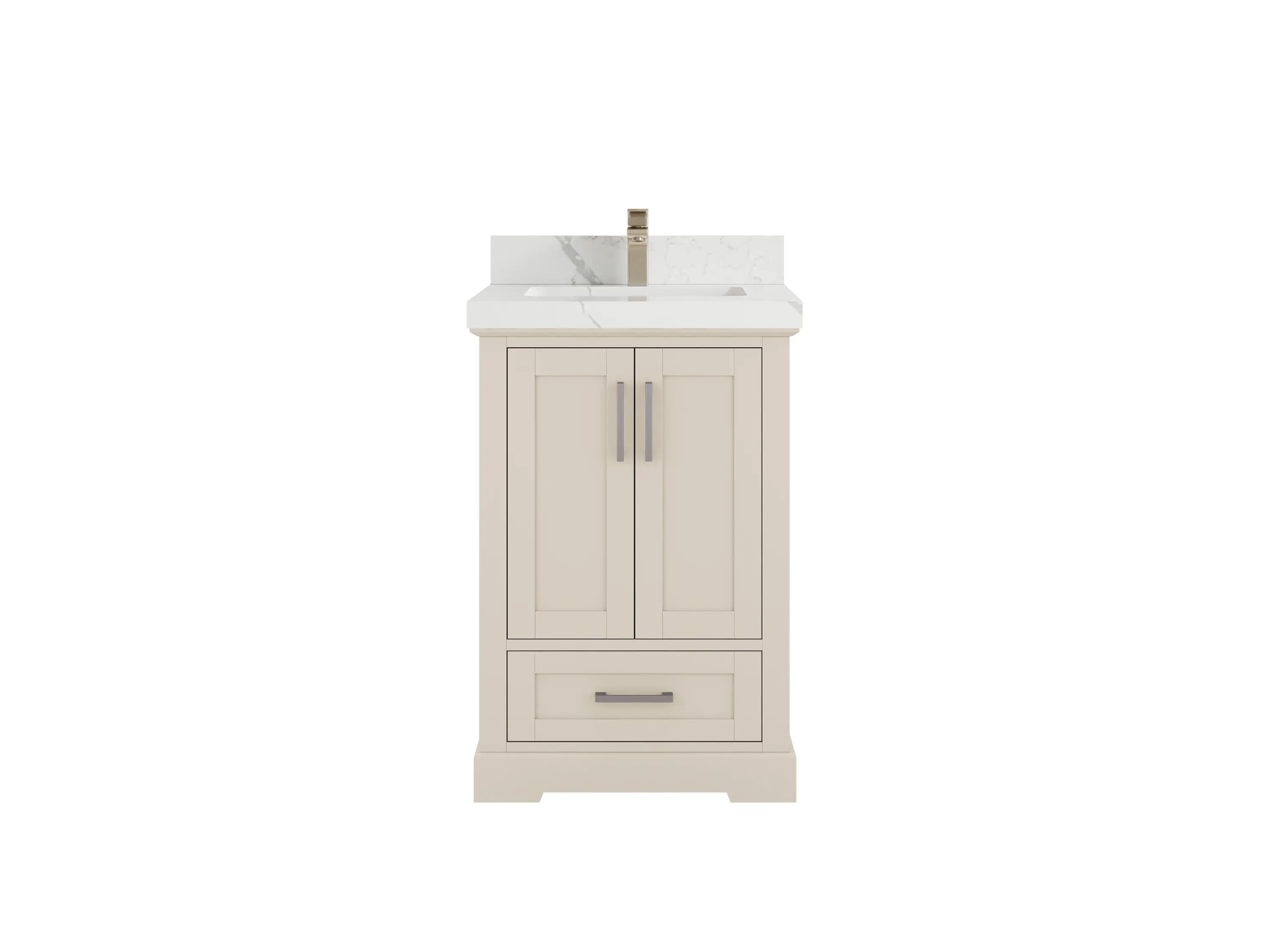 Boston 24-inch bathroom vanity in Fine Grain Linen Beige with Calacatta Laza Quartz countertop
