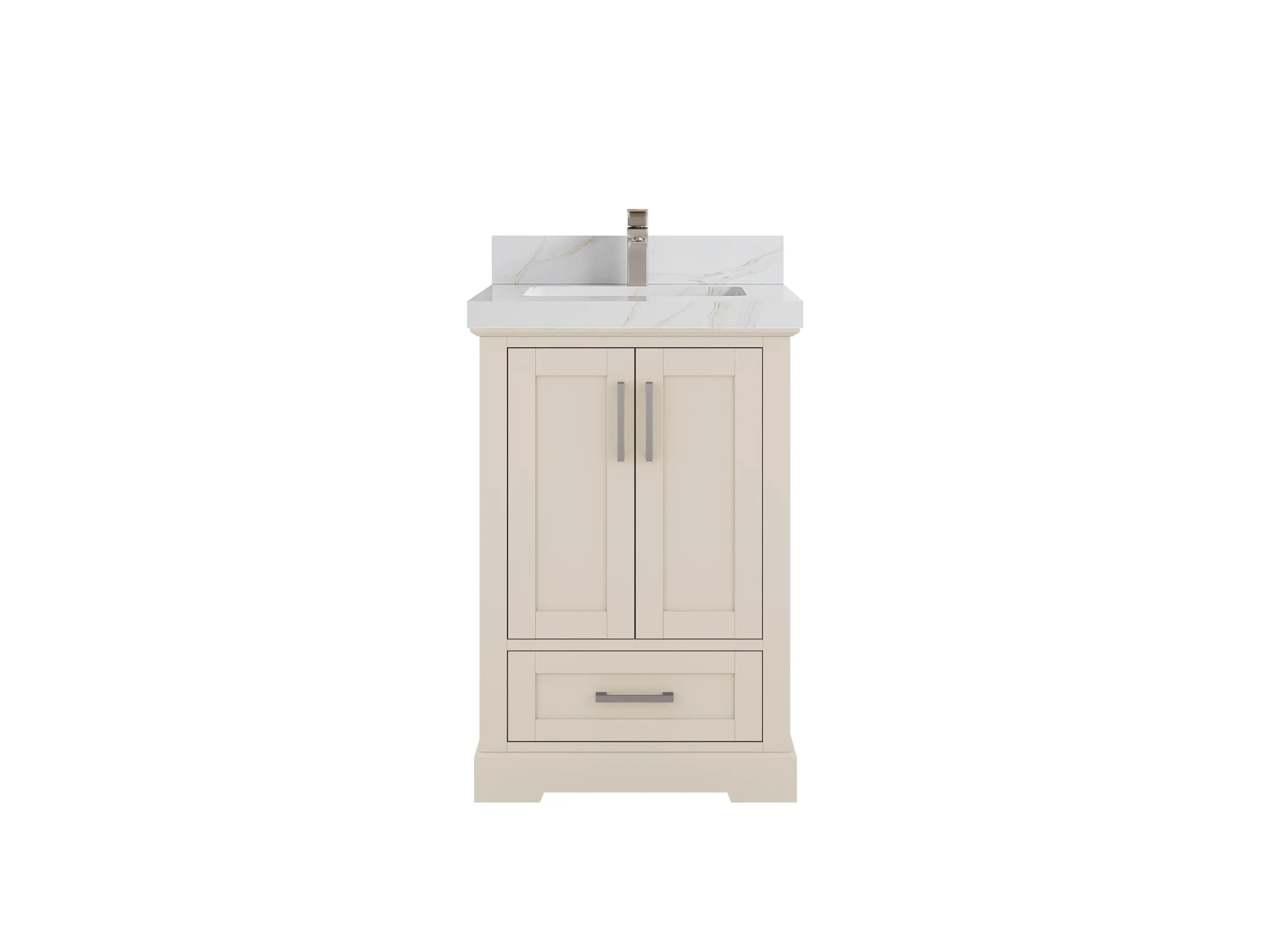 Boston 24-inch bathroom vanity in Fine Grain Linen Beige with Calacatta Sienna Quartz countertop