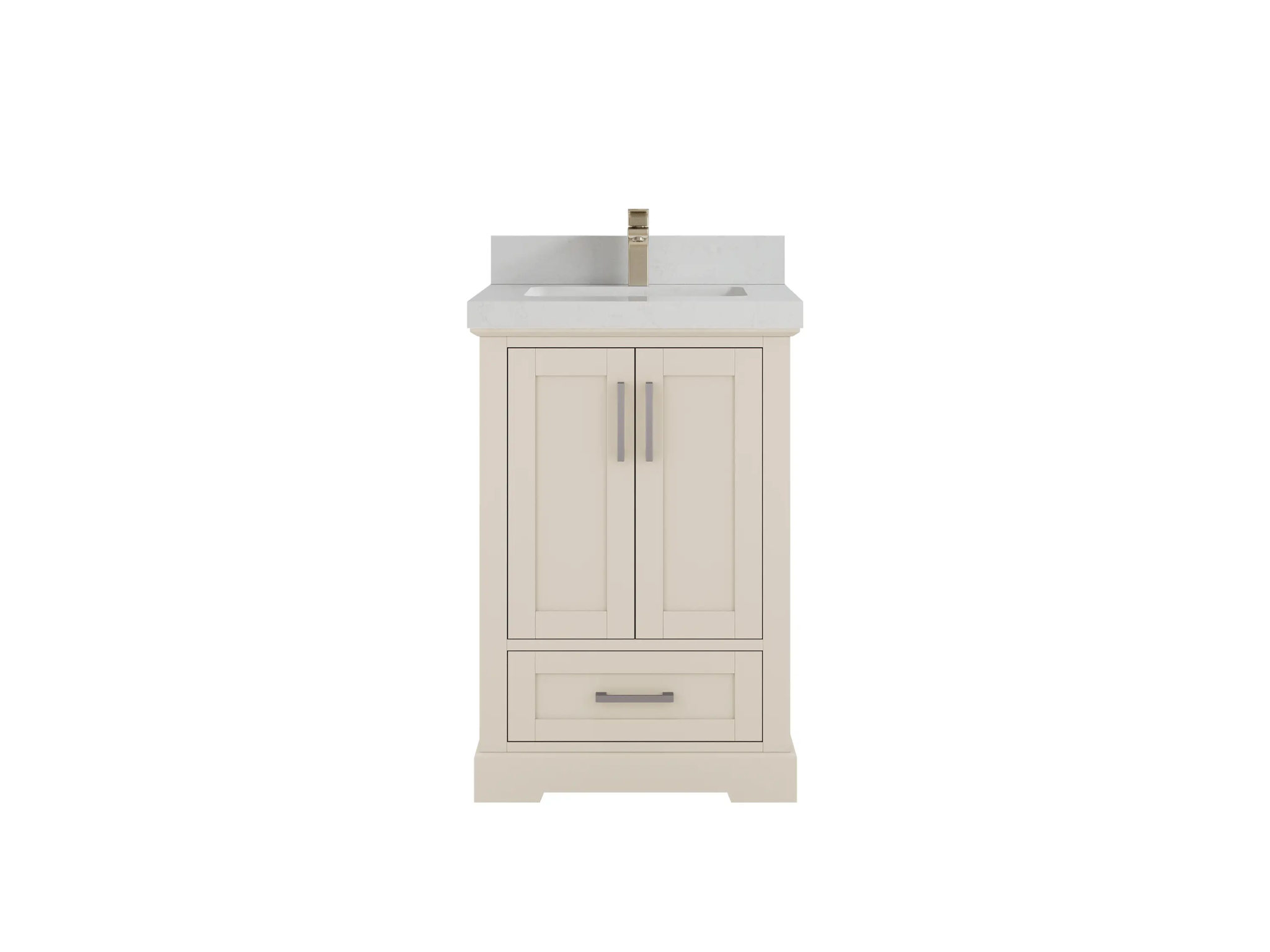 Boston 24-inch bathroom vanity in Fine Grain Linen Beige with Carrara Quartz countertop