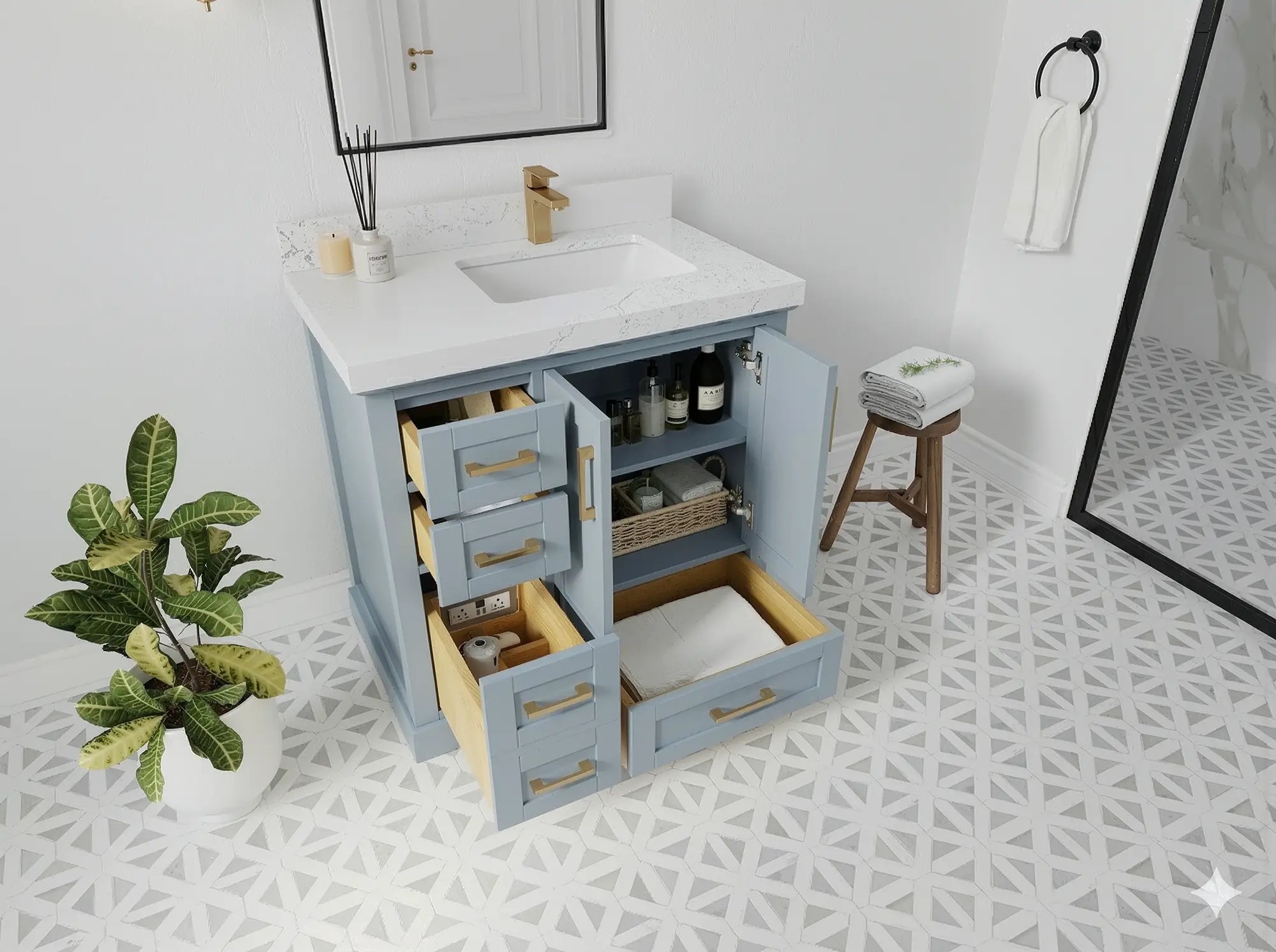 Boston 36 in. W x 22 in. D Right Offset Sink Bathroom Vanity - Willow Bath and Vanity