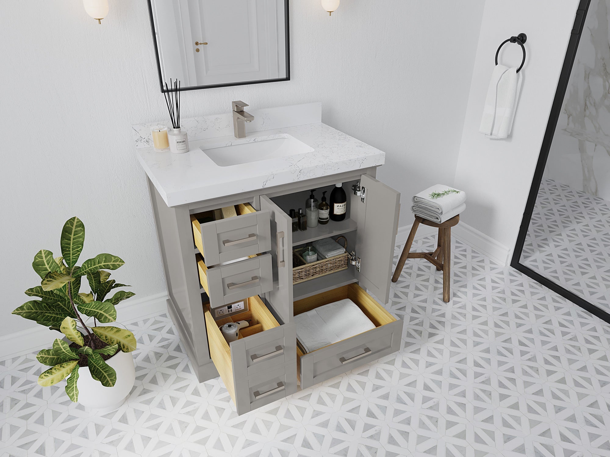 Boston 36" W x 22" D Center Sink Vanity for Modern Bathroom Spaces - Willow Bath and Vanity