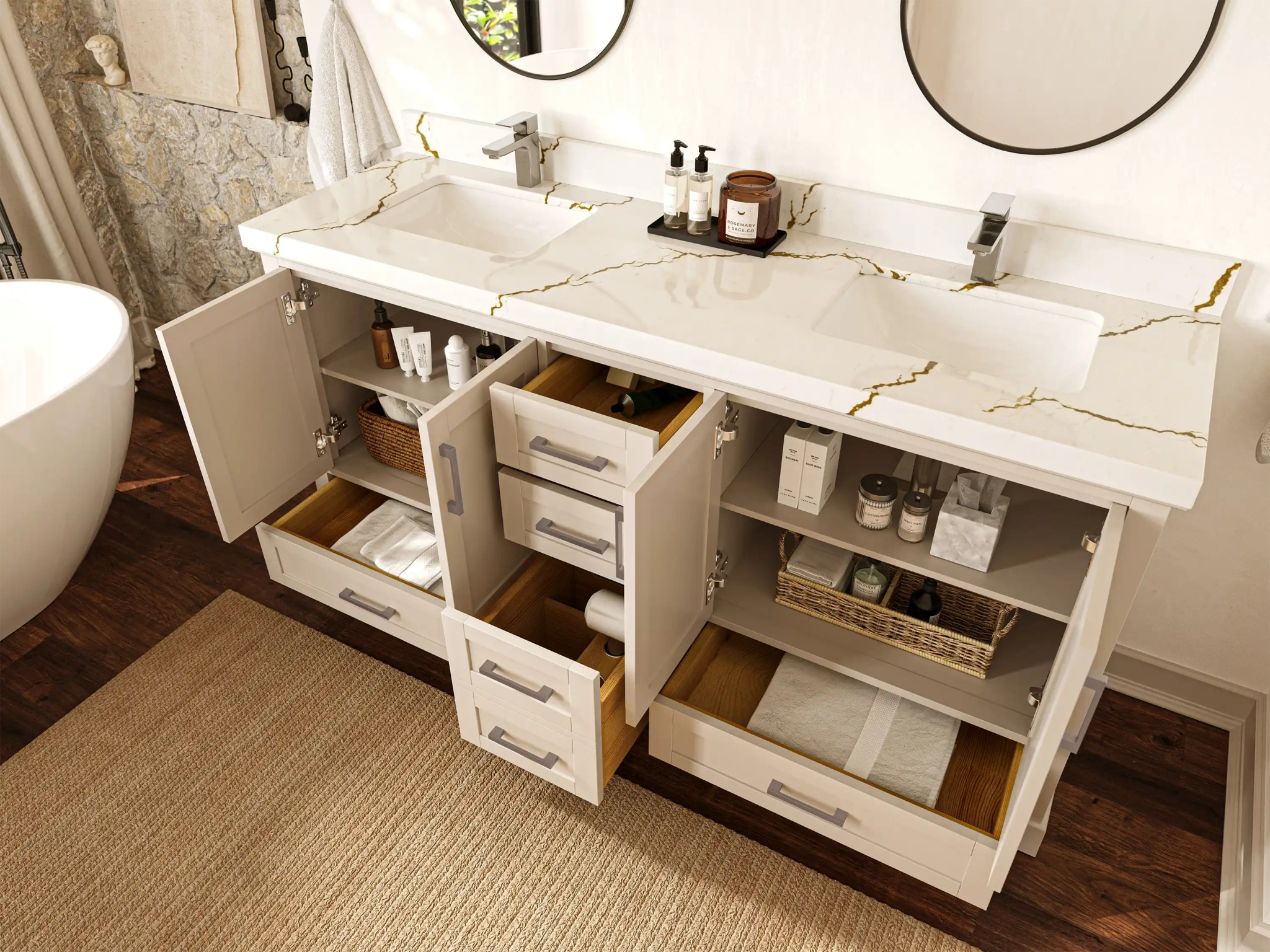 Boston 72 in. W x 22 in. D Double Sink Bathroom Vanity - Willow Bath and Vanity
