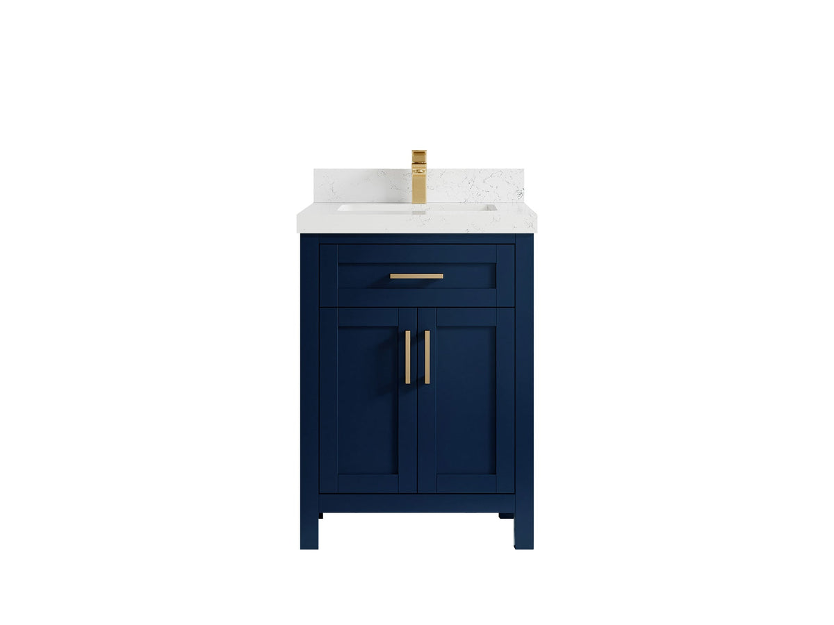 Cambridge 24-inch bathroom vanity in Navy Blue with Empira White Quartz countertop