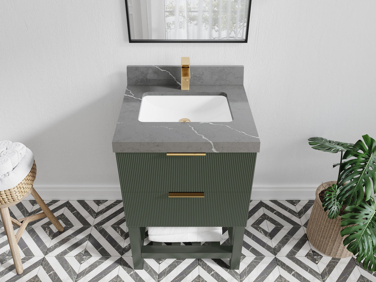 Catalina 24-inch bathroom vanity in Pewter Green with Piatra Gray Quartz countertop
