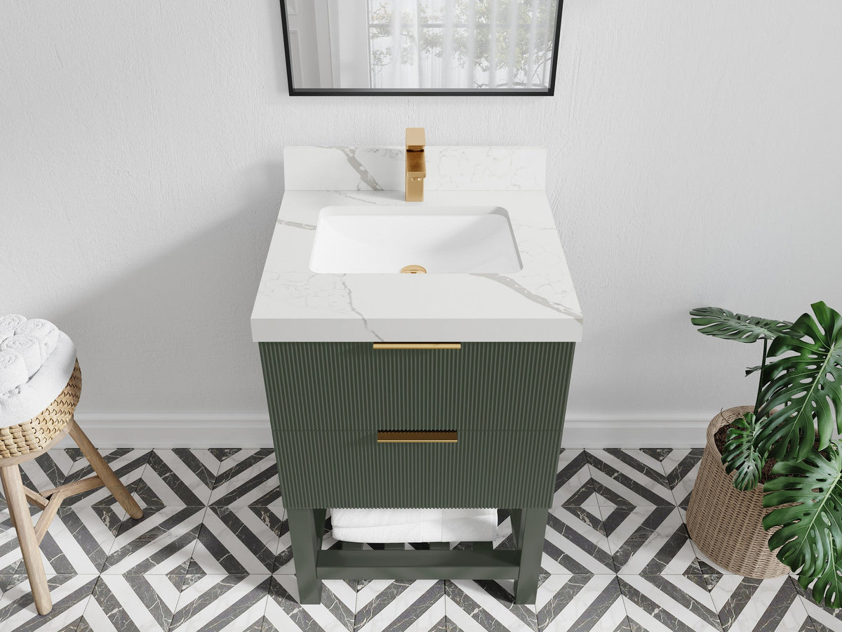 Catalina 24-inch bathroom vanity in Pewter Green with Calacatta Laza Quartz countertop