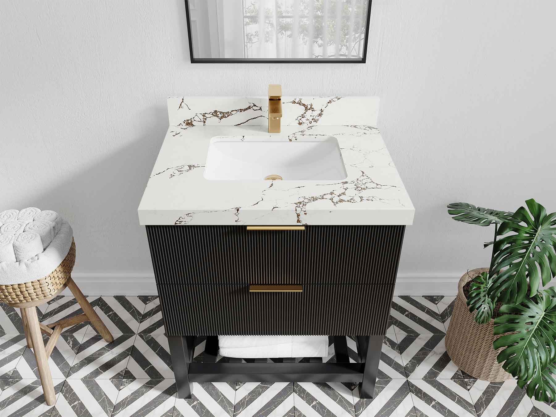 Catalina 30 in W x 22 in D Free Standing Reeded Single Sink Bathroom Vanity - Willow Bath and Vanity