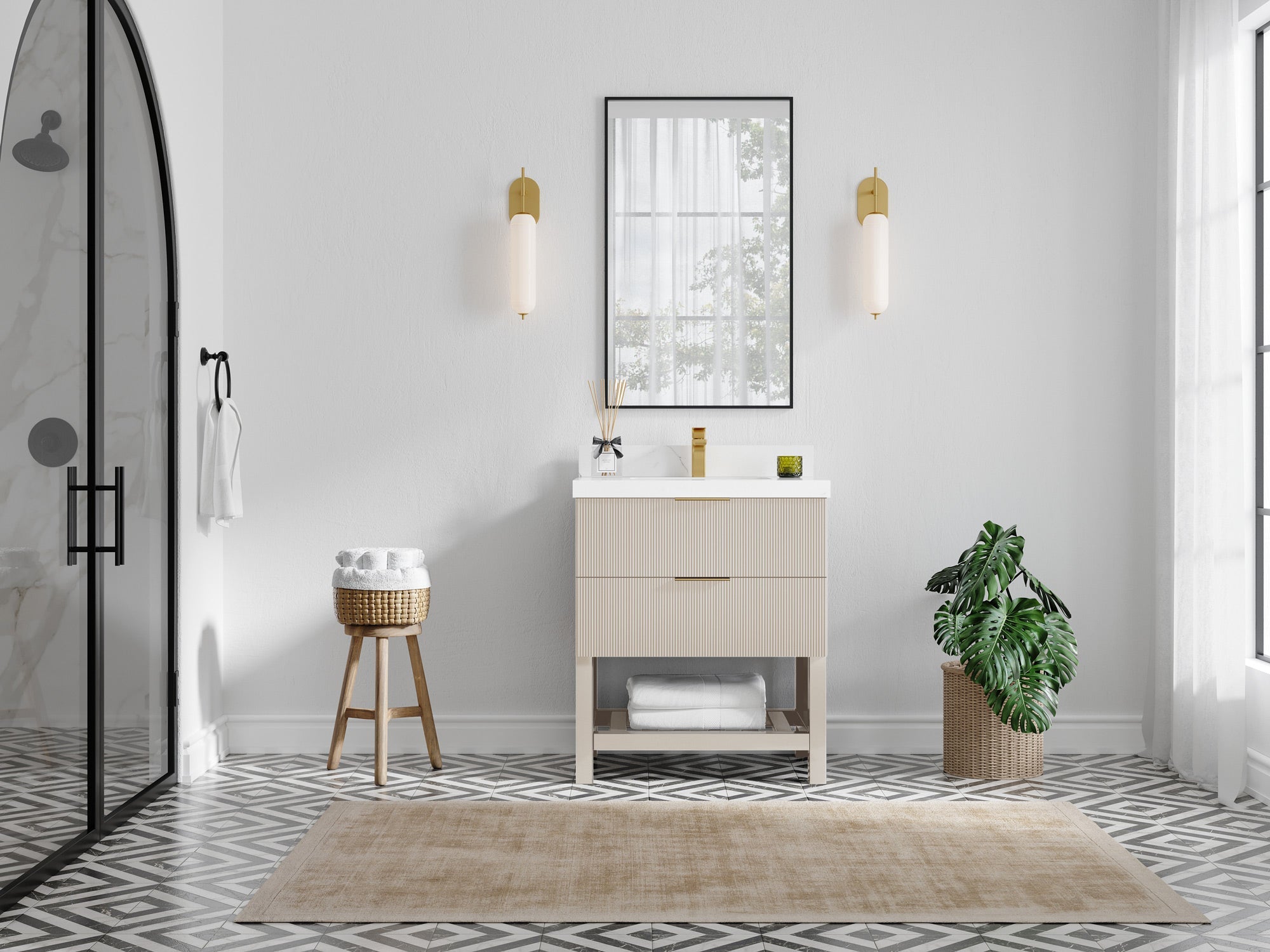 Catalina 30 in W x 22 in D Free Standing Reeded Single Sink Bathroom Vanity - Willow Bath and Vanity