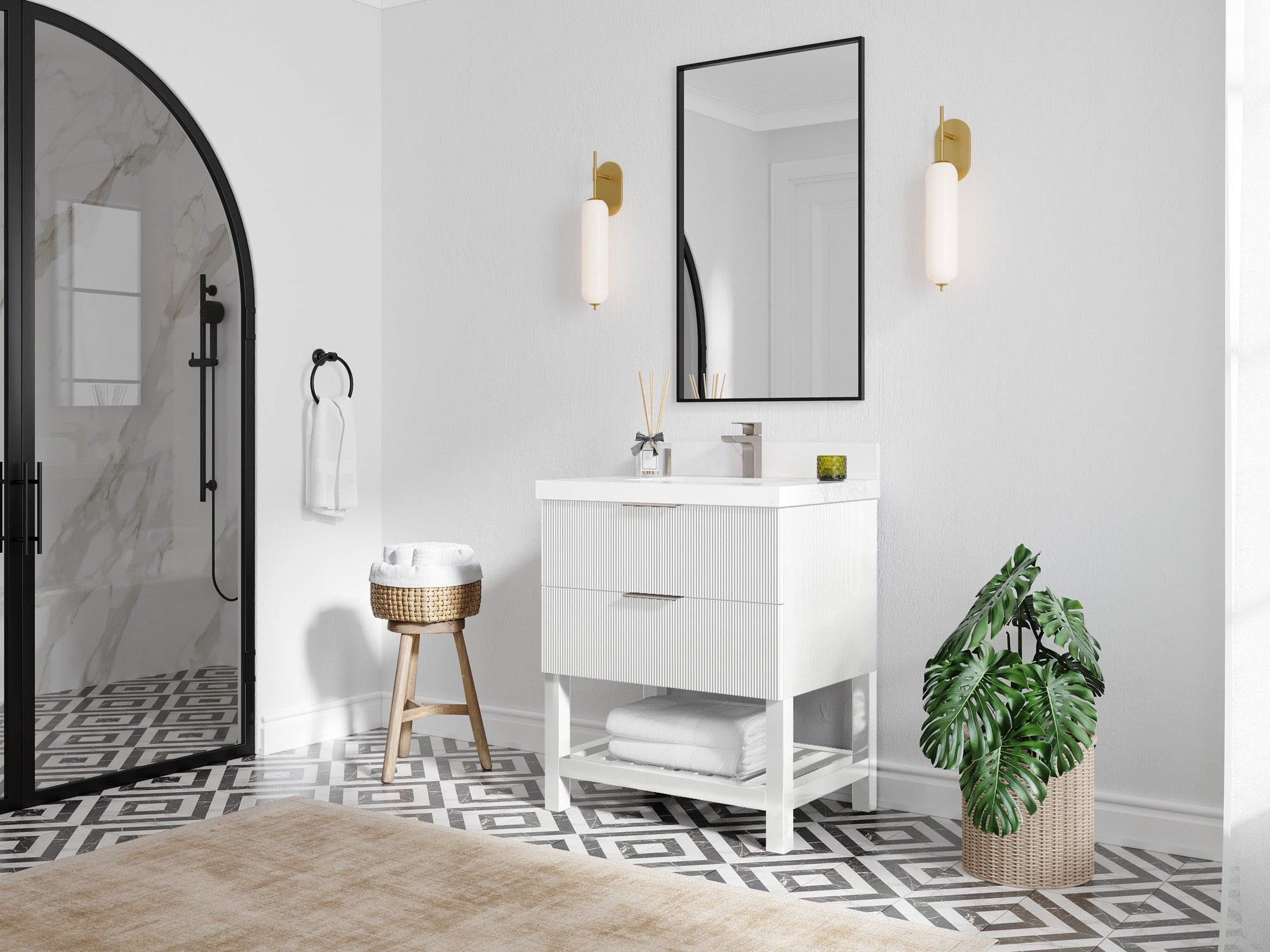 Catalina 30 in W x 22 in D Free Standing Reeded Single Sink Bathroom Vanity - Willow Bath and Vanity