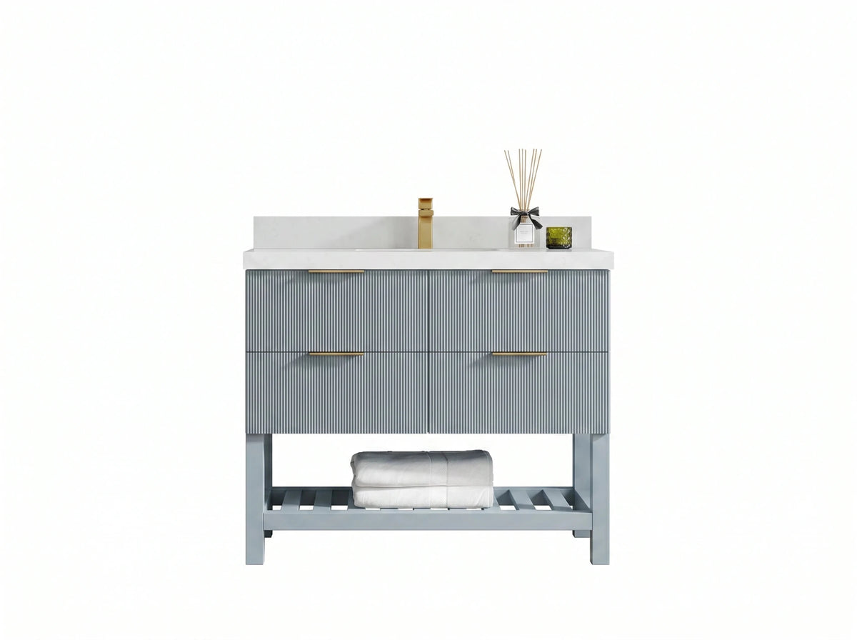 Catalina 42 in W x 22 in D Free Standing Reeded Single Sink Bathroom Vanity - Willow Bath and Vanity