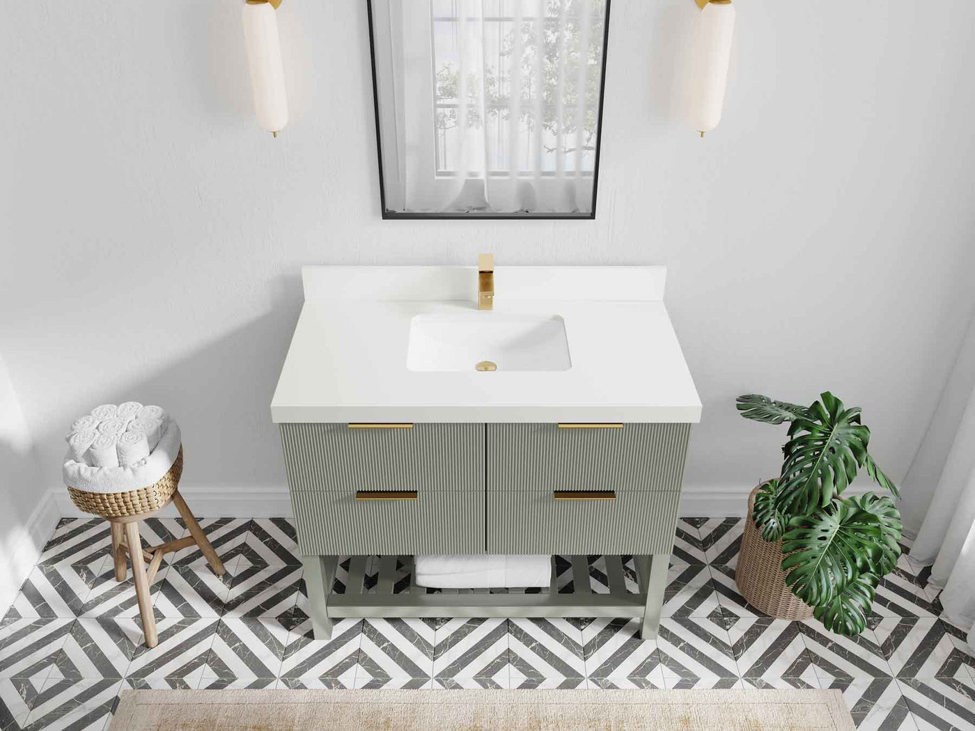 Catalina 42 in W x 22 in D Free Standing Reeded Single Sink Bathroom Vanity